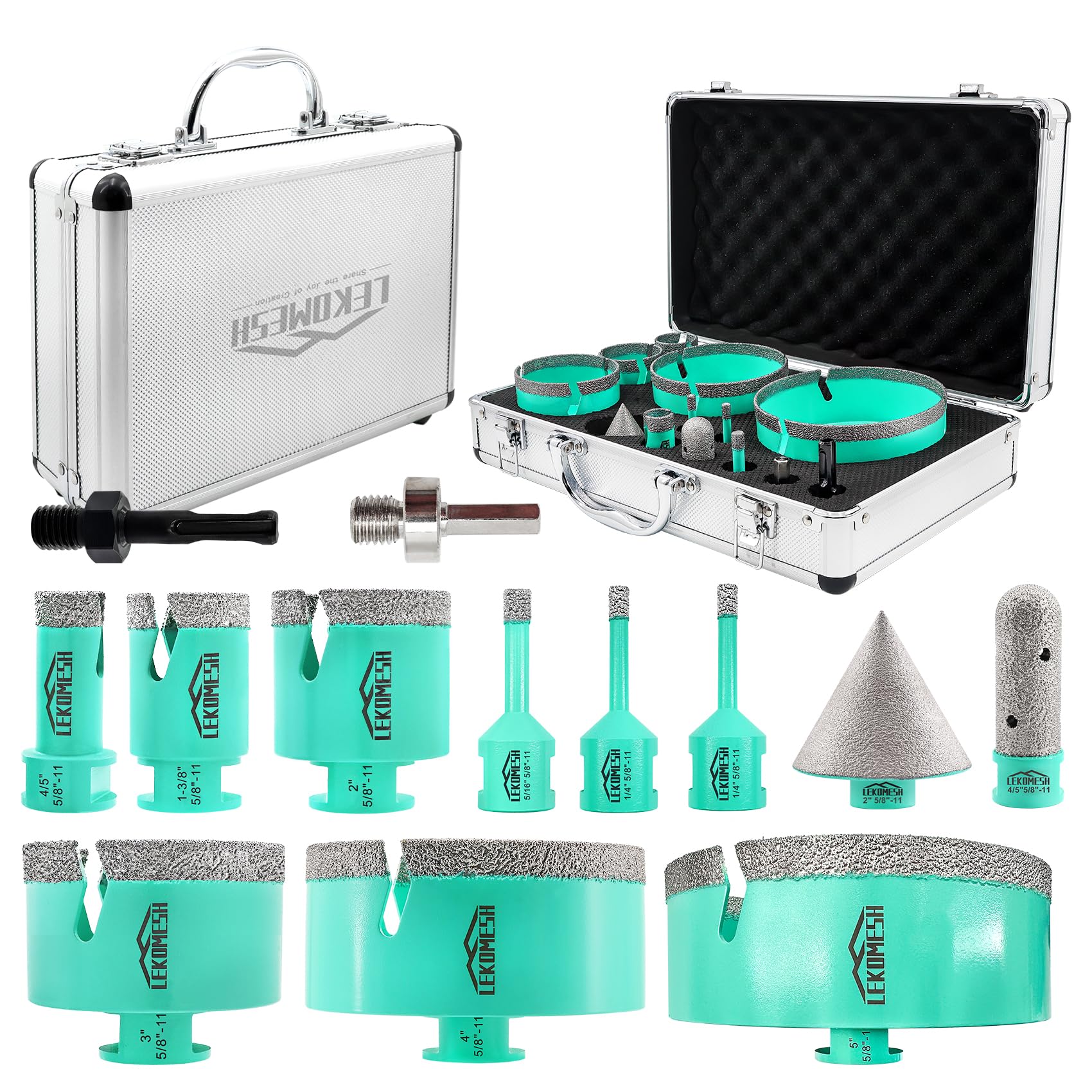 Kit de sierra perforadora para azulejos de porcelana (6/6/8/20/35/50/75/100/125 mm + broca de dedo + broca de chaflán + adaptador) brocas de diamante corte de precisión para cerámica, mármol