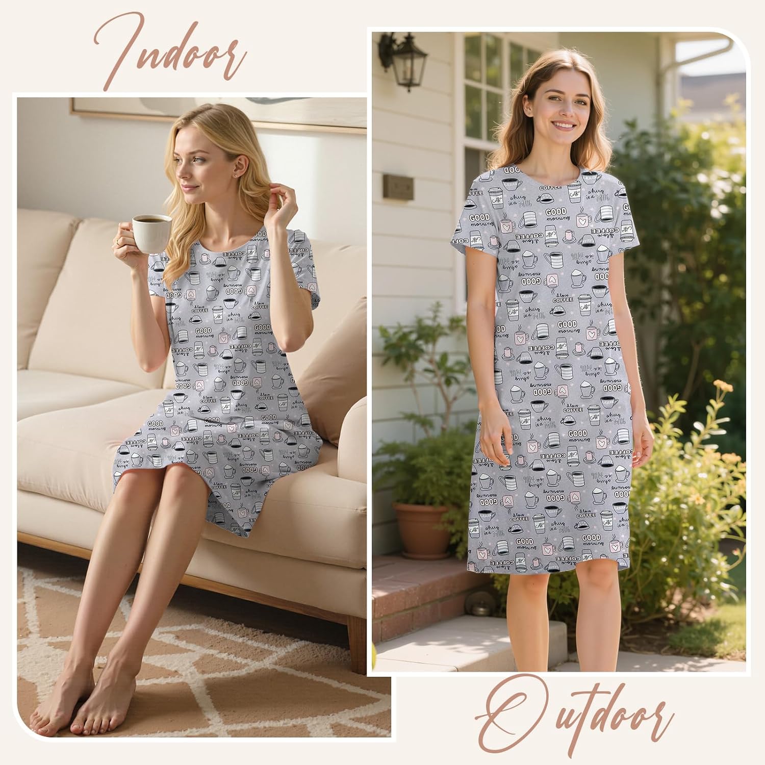 American Trends Nightgowns for Women Cotton Night Shirts Short Sleeve Night Gown Dress Casual Pajamas Soft Sleepwear - Image 4