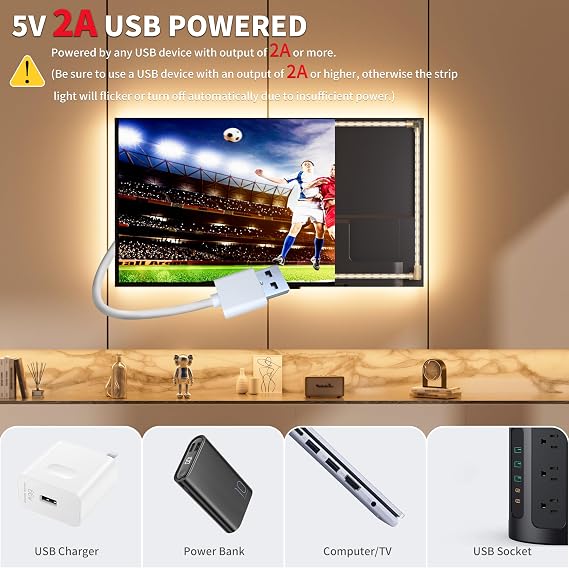 PAUTIX COB LED Strip Lights 5V USB Powered Dotless Super Bright Dimmable LED Lights 3000K Warm White 6.56ft TV Backlights,Flexible 3M Adhesive Under Cabinet Light for Bedroom,Kitchen,Shelf Lighting