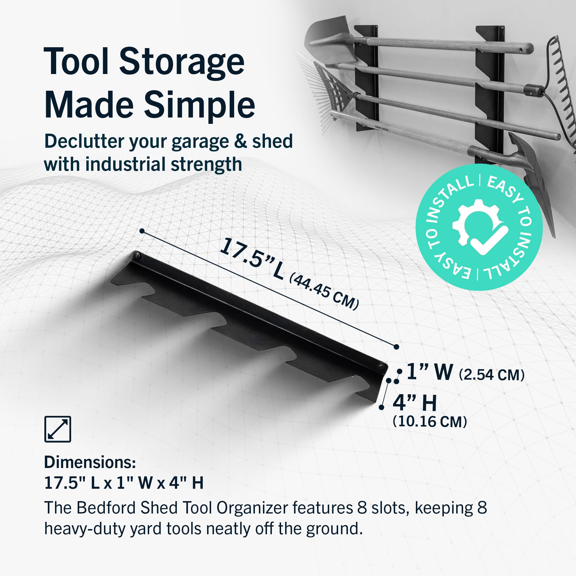 StoreYourBoard Organizador horizontal de herramientas para cobertizo, organizador de garaje para montaje en pared, organizador de herramientas de acero resistente y almacenamiento para palas