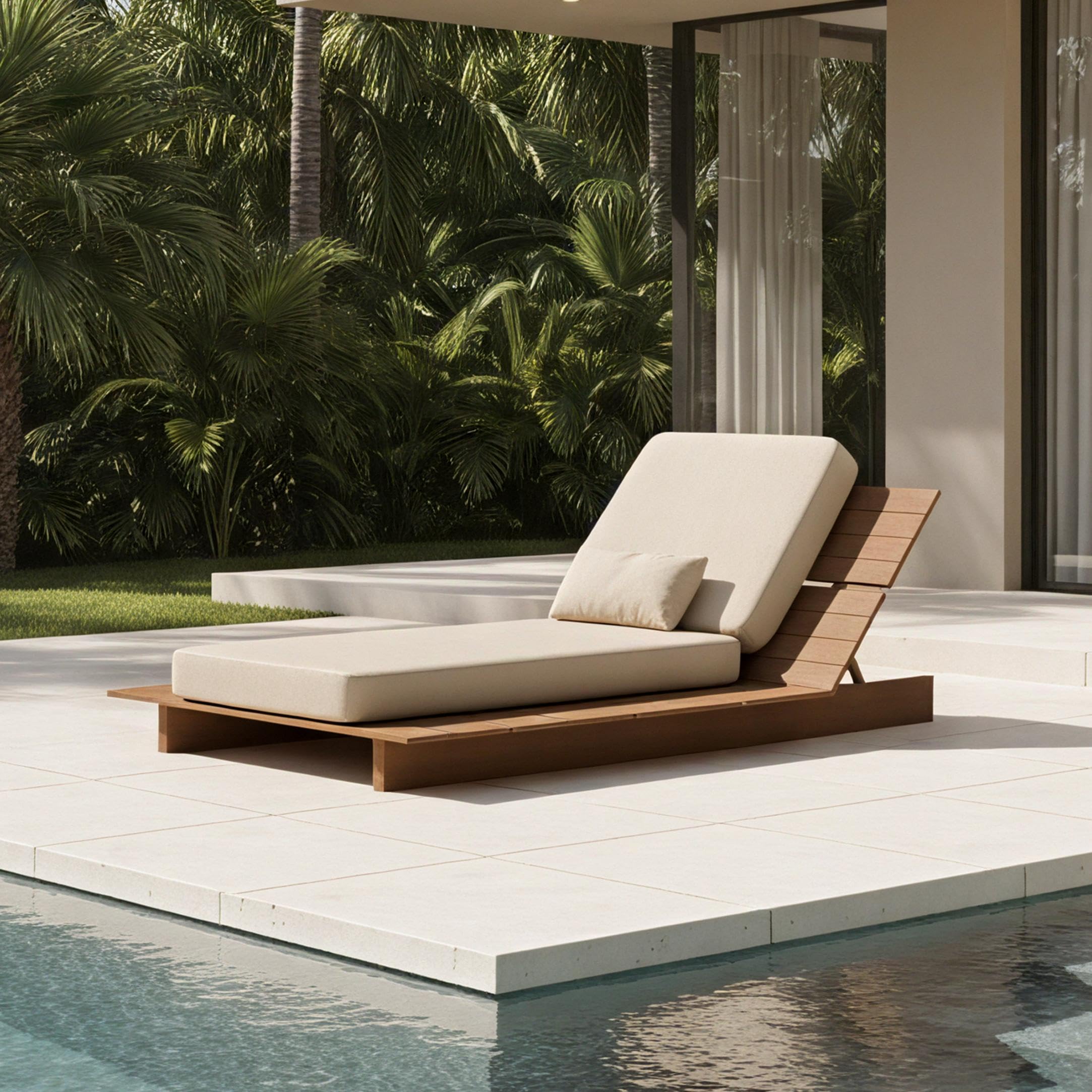 Acanva Patio Chaise Lounge Chair Outdoor with Comfy Cushion, Aluminum Reclining Chairs with 5-Position Adjustable, for Poolside, Balcony, Yard, Walnut