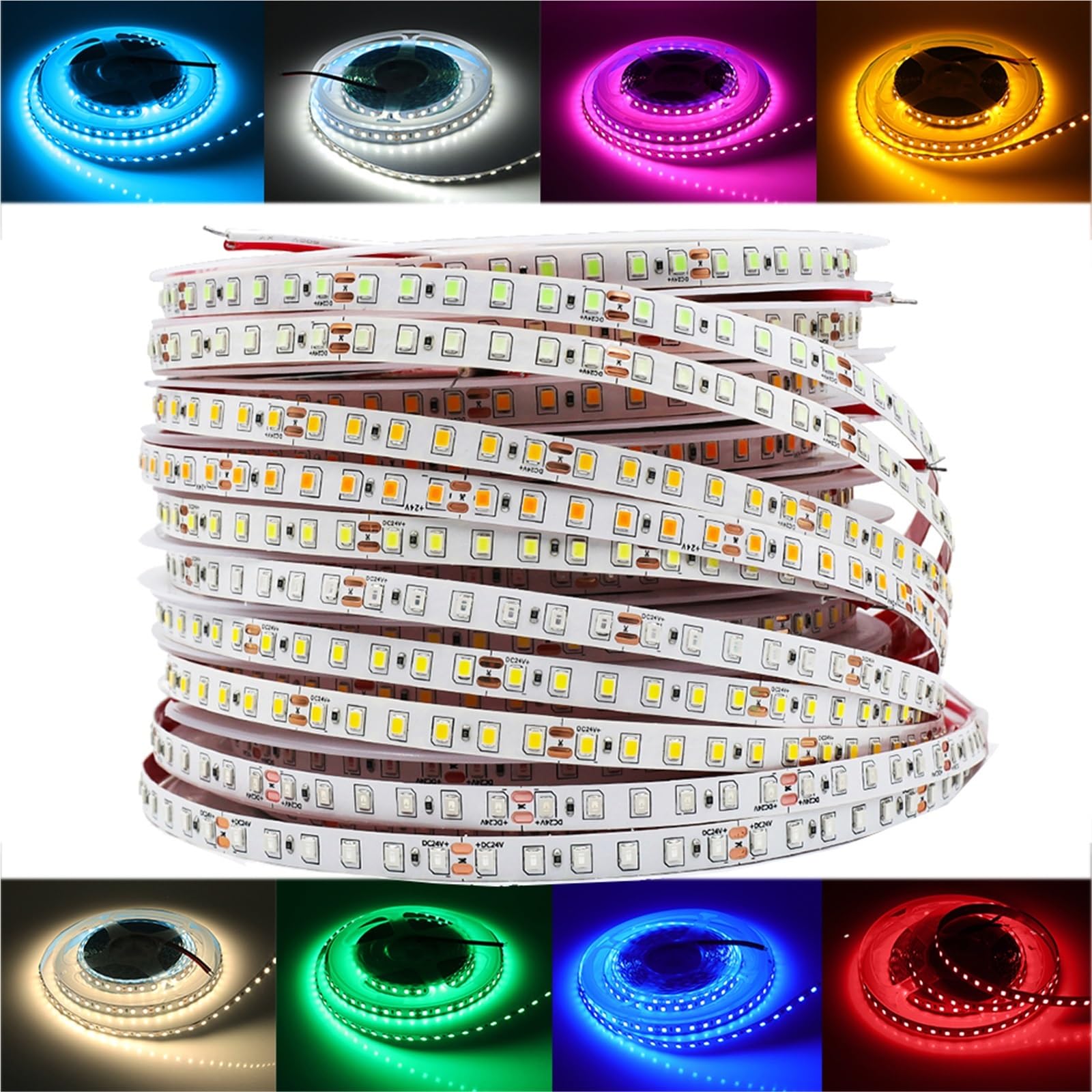 Tira LED DC 12 V (rollo M) | SMD 2835 120 LEDs/m, rojo/azul/rosa/amarillo (rojo, 6 unidades x 5 m)