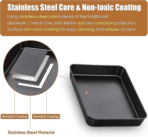 Miniatura 3 de E-far Bandeja para hornear con tapa, 10.5 x 8.3 x 2 pulgadas, antiadherente, rectangular, de acero inoxidable, para horno tostador, utensilios para
