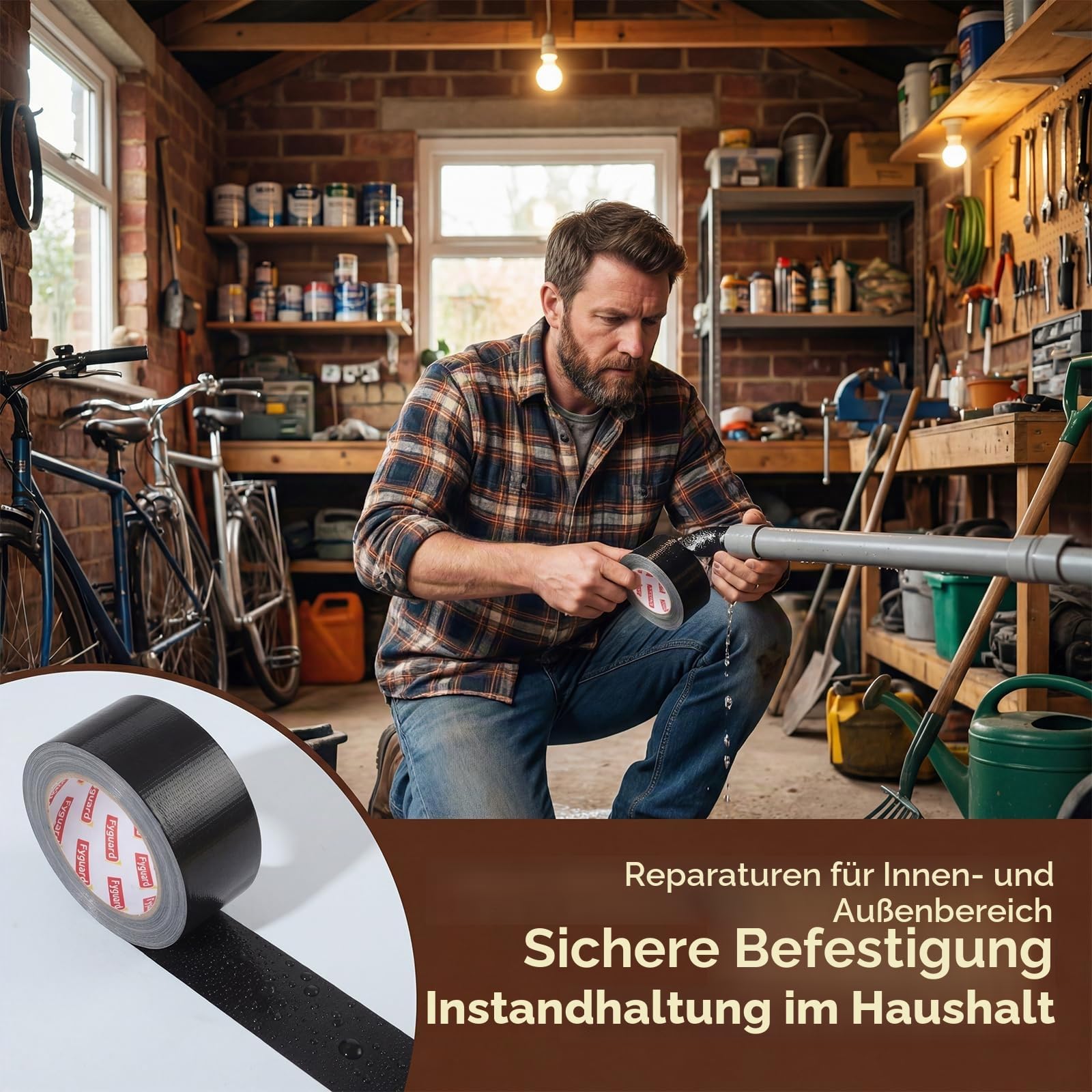 5 Rollen Panzerband Schwarz, 48mm x 28m Gewebeverstärktes Reparaturband Schwarzes Klebeband für Rohrreparaturen und Kartonversiegelung, Innen- und Außenbereich