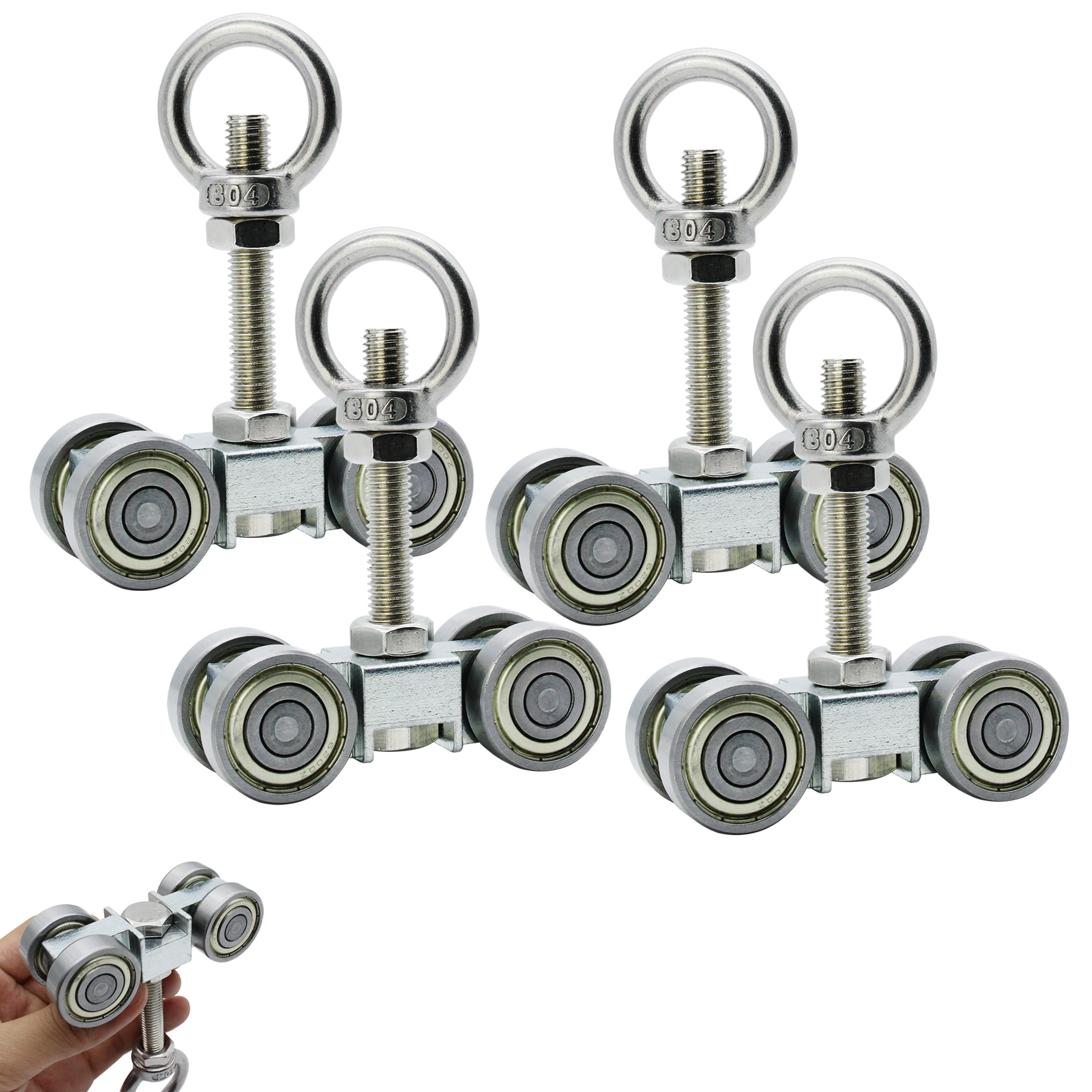 Carro de montaje de 4 ruedas, polea súper silenciosa, perno M10 y tuerca de ojo de elevación para uso con 1-5/8 pulgadas de ancho y todos los canales de puntal de 1-5/8 pulgadas o más altos (paquete