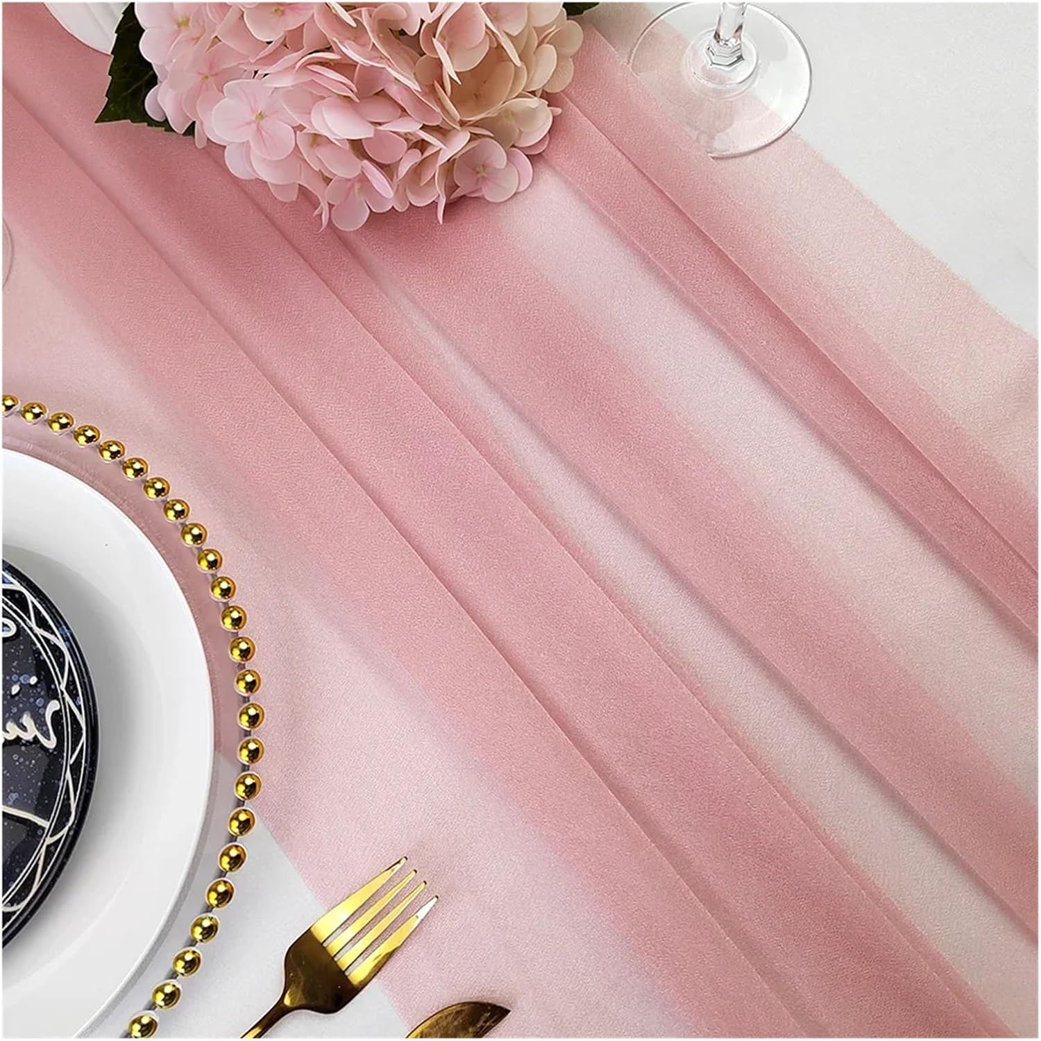 Table Runner Chiffon Table Runner Sheer Fabric Silk for Sheer Fabric Wedding Arch Overlay Draping Decoration Party Table Decor(Pink1,75x600CM)