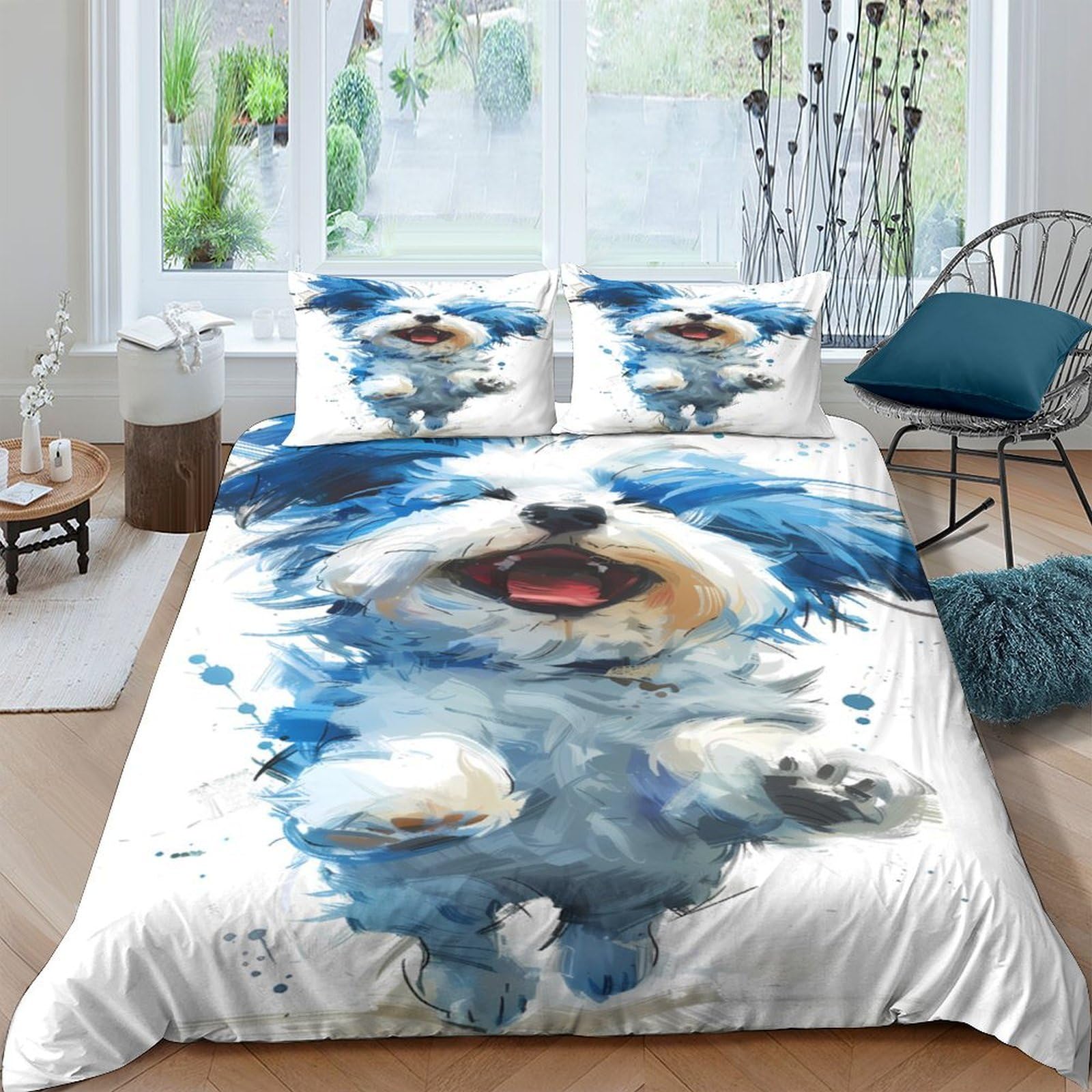 Ctjqhvkz Style-5 3D Printed Blue Watercolor Dog Fitted Sheet Microfiber Soft Bed Sheet For Bedroom Guest Room Home Decor Single（135X200cm）