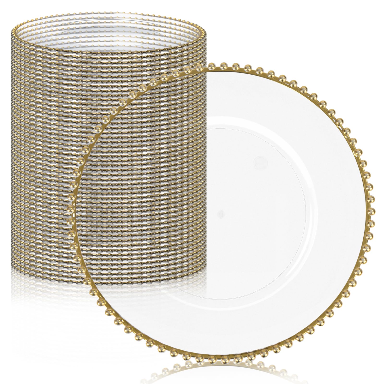 maoname 50 pcs clear charger plates bulk, 13" plate charger for dinner plate, plastic round chargers, table chargers for table setting, wedding