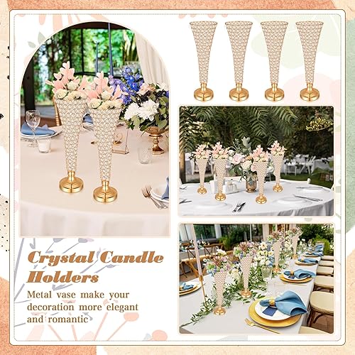 Miniatura 6 de Rtteri 4 jarrones de cristal de 20 pulgadas de alto para centros de mesa, boda, Navidad, jarrón de flores de trompeta de cristal metálico con