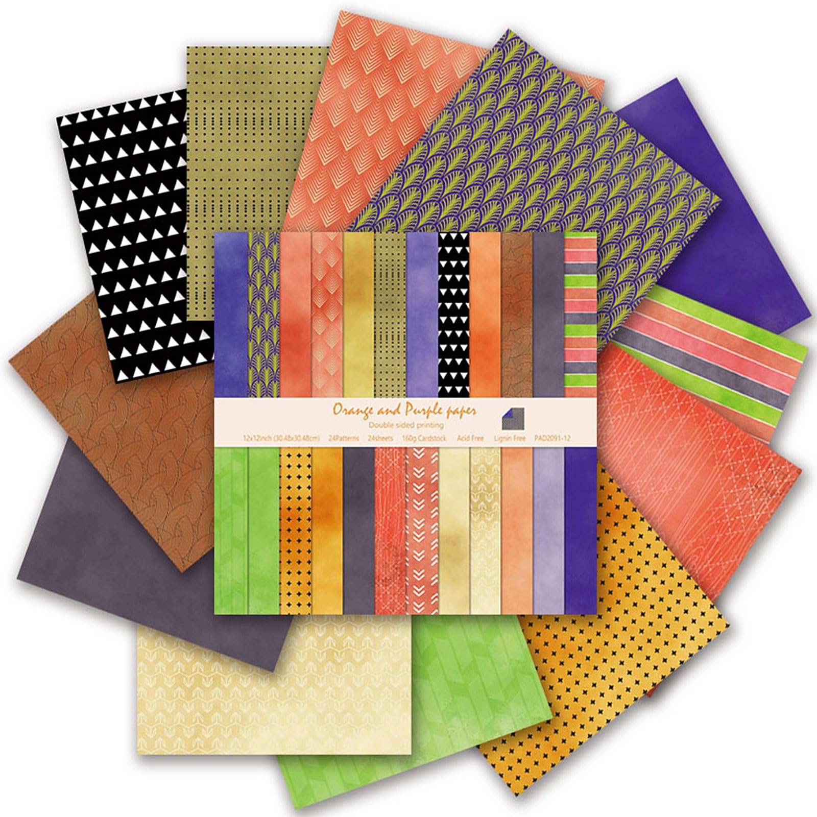 24 Blatt Boho Muster Scrapbook Papier Set, 30x30 Scrapbooking Papier Doppelseitige Designer Paper Bastelpapier für DIY Fotoalbum Handwerk Origami Hintergrund Dekorative, 24Designs (D, 30x30cm)
