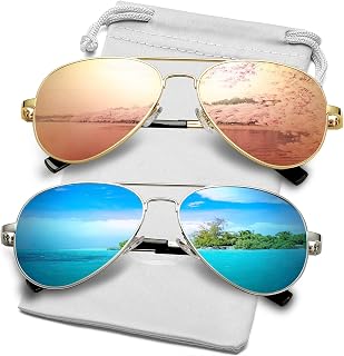 Classic Aviator Polarized Sunglasses for Men Women Spring Hinge Metal Frame UV400 Protection