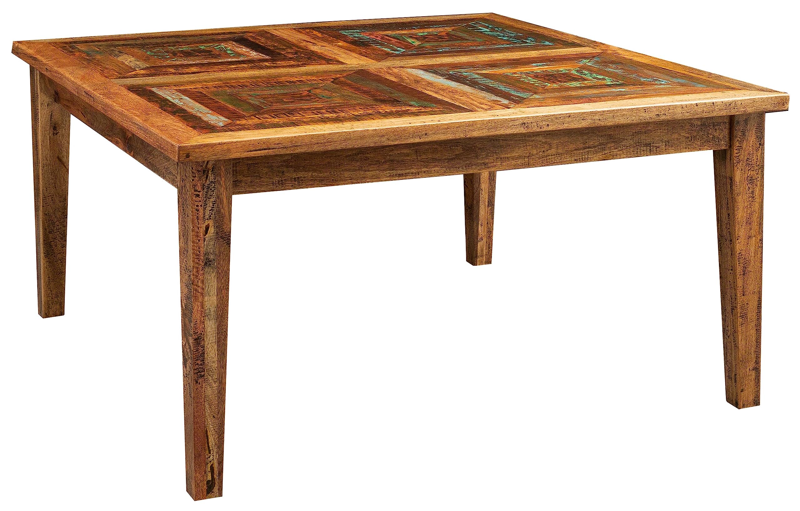 BiscottiniSolid Wood Table 150 x 150 x 78 cm Made in Italy, Recycled Raw Wood Table, Dark Solid Wood Dining Table