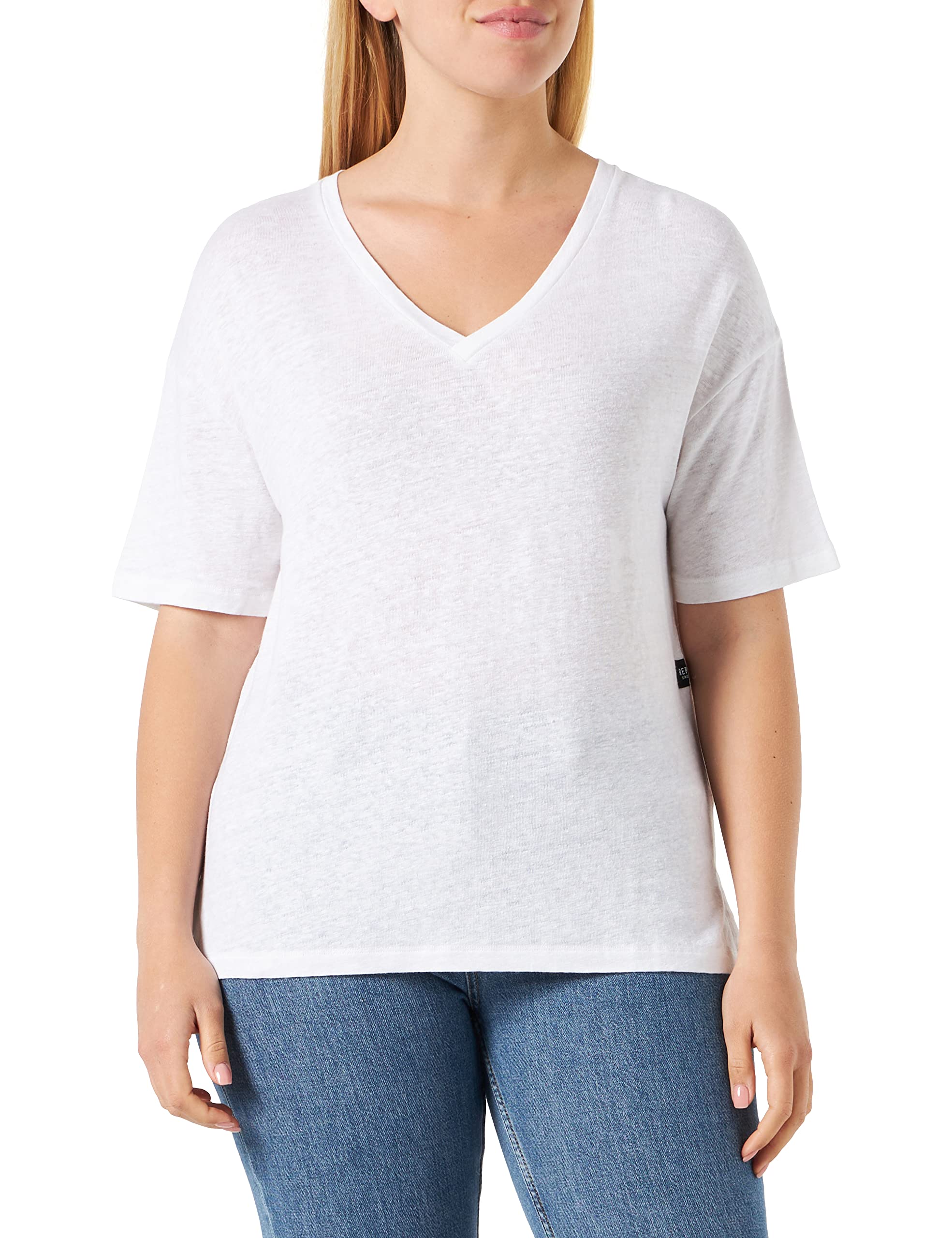 REPLAY Women's Short-Sleeved V-Neck T-Shirt, Optical White 001 (White), M