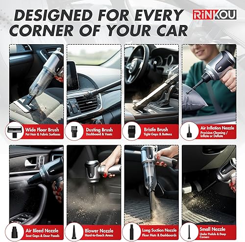 Miniatura 5 de Aspiradora portátil inalámbrica para automóvil, limpiador de mano, mini aspiradora de automóvil, limpiador de vehículos portátil pequeño con 8