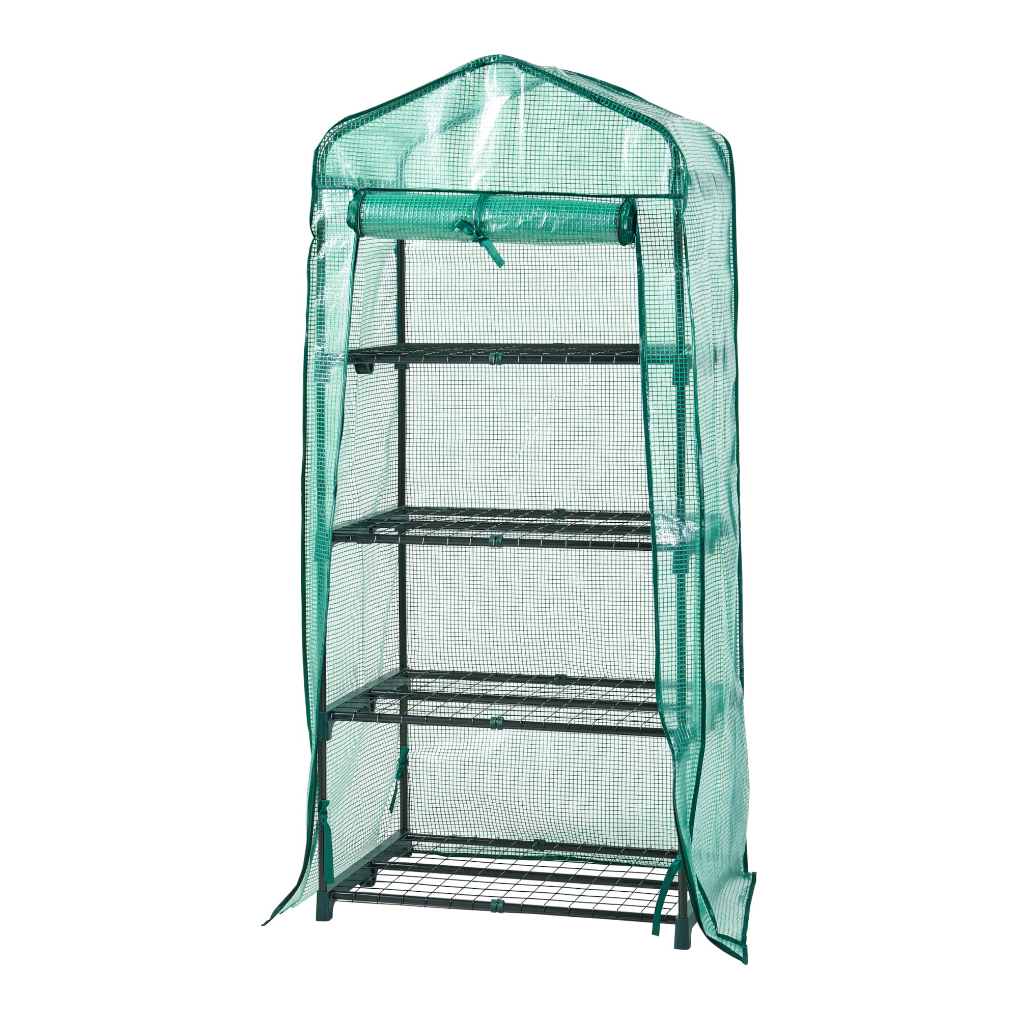 [en.casa] Serra da Giardino Balcone per Coltivazione Piante Scaffale a 4 Piani a Rete Copertura Semitrasparente Apertura a Cerniera Lampo Entrata Avvolgibile 158 x 69 x 49 cm Verde