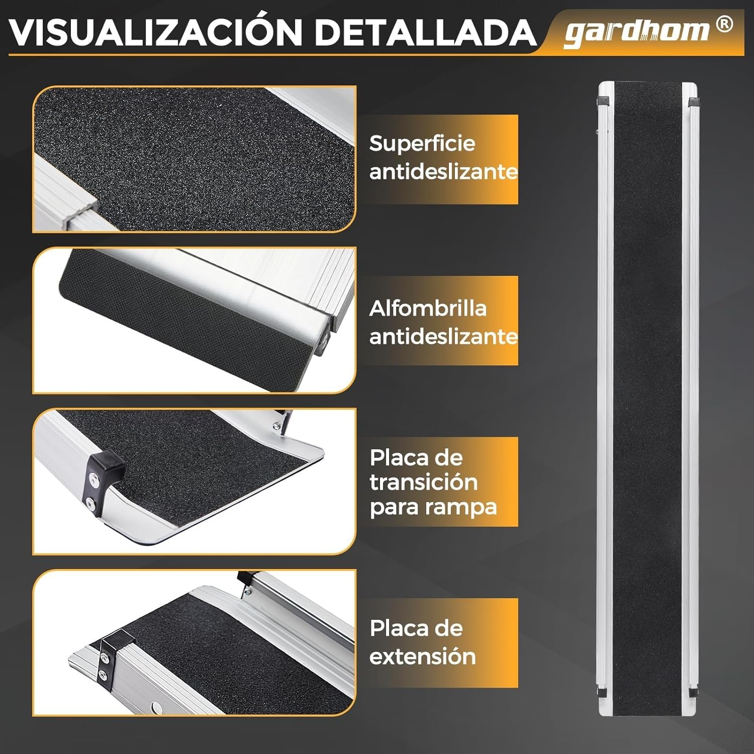 gardhom 2PCS Rampas Telescópicas para Silla de Ruedas de 120 a 213 cm, Rampa Portátil Ajustable para Silla de Ruedas de 272 kg, Rampas con Superficie Antideslizante Negra y Bolsa de Transporte