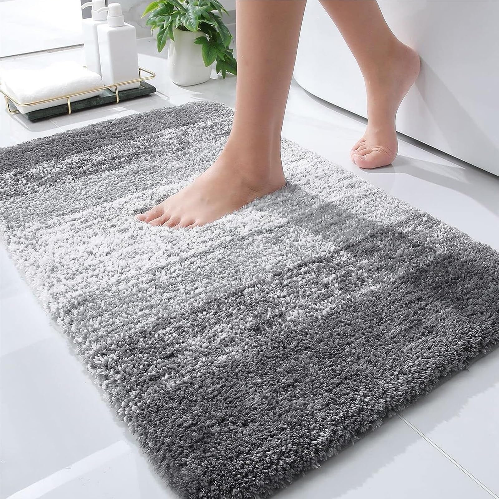 HAPIHAPPY Tappeto da bagno in microfibra, morbido e assorbente, lavabile in lavatrice e asciugabile in lavatrice, 130 x 186 cm (F8, 61 x 61)