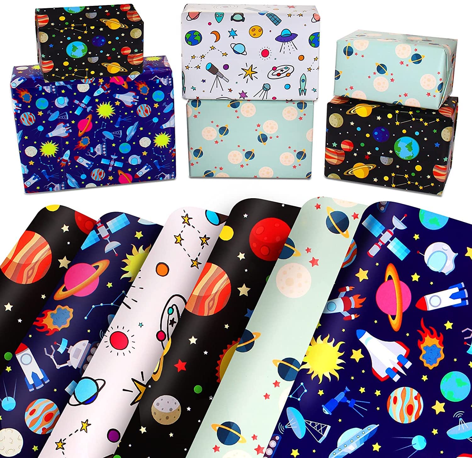 Sponsored Ad – Outer Space Wrapping Paper, Birthday Gift Wrapping Paper for Boys Girls Kids Men Women with Blue White Navy Bulk Packaging Paper Assortment for Birthday Party Holiday Decoration DIY Crafts Supplies