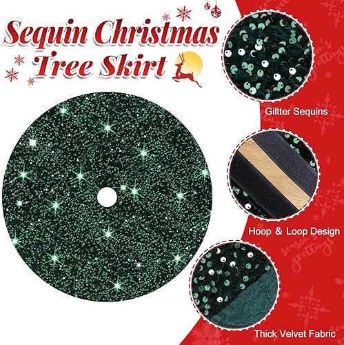 Miniatura 5 de FOTSHARER Falda verde para árbol de Navidad de 21 pulgadas, falda de árbol de terciopelo con purpurina, faldas de árbol de lentejuelas para árboles