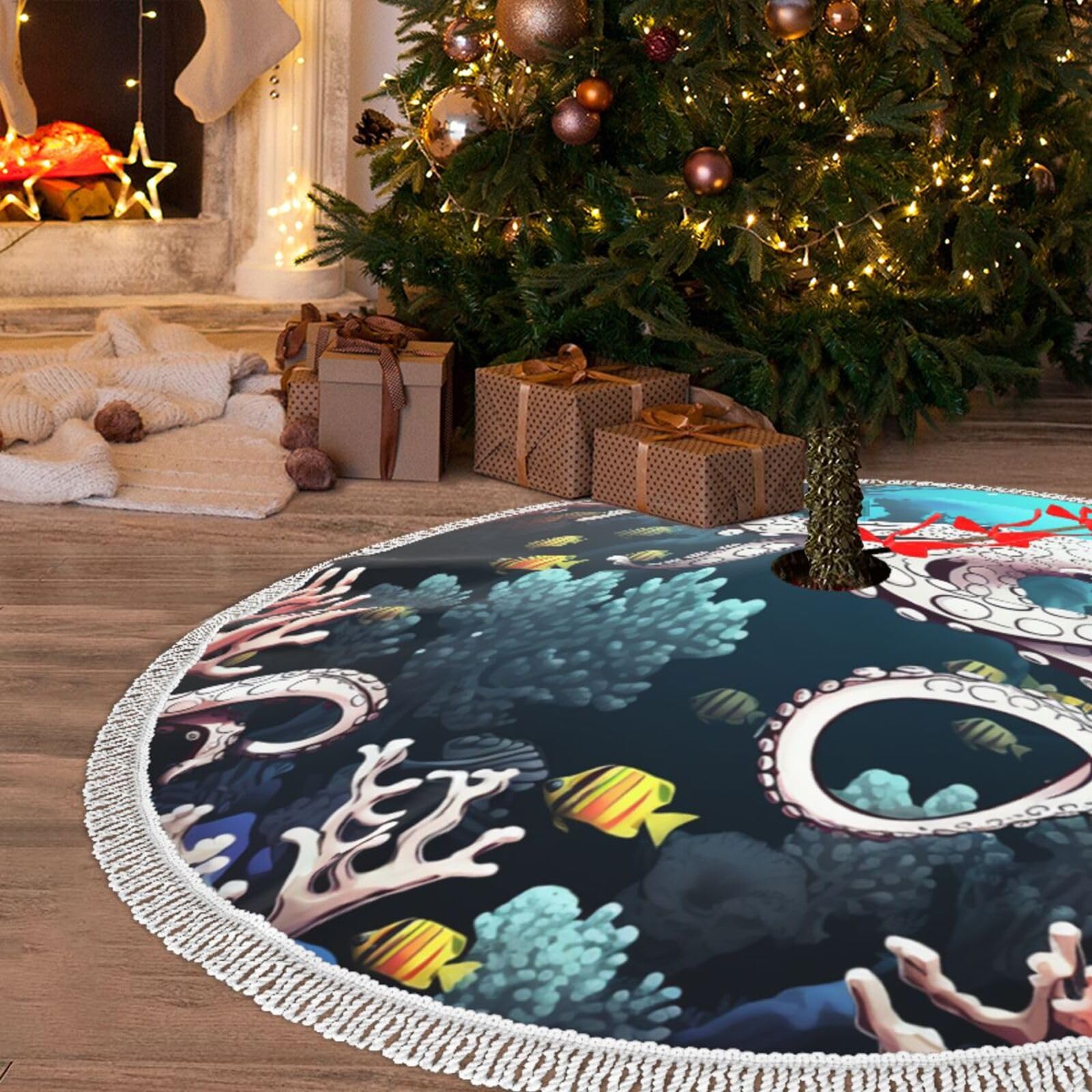 Jupe de sapin de Noël de 121,9 cm pour cacher le pied de l'arbre et retenir les aiguilles