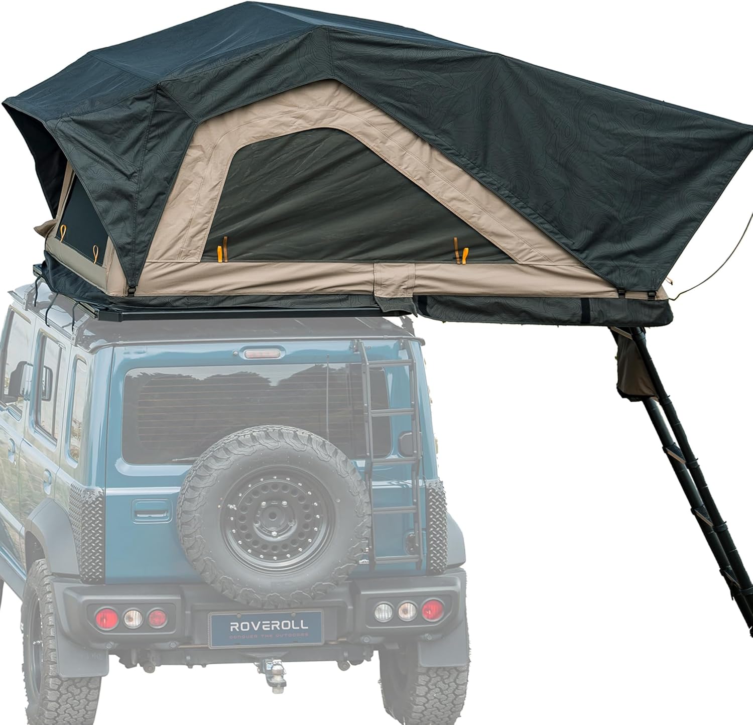 Rooftop Tent, Roof Top Tent for 2-3 Person, Blackout-Coated Polycotton & Oxford for UV Protection and Waterproof, with Aluminum Ladder, Skyview Window, Mattress, for Car/Truck/Jeep/SUV/Van