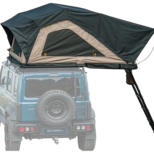 Rooftop Tent, Roof Top Tent for 2-3 Person, Blackout-Coated Polycotton & Oxford for UV Protection and Waterproof, with Aluminum Ladder, Skyview Window, Mattress, for Car/Truck/Jeep/SUV/Van