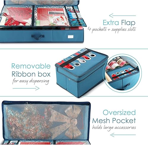 Miniatura 6 de Hearth & Harbor Bolsa de almacenamiento para árbol de Navidad de 7.5 pies, contenedor organizador de almacenamiento de papel de regalo y caja de