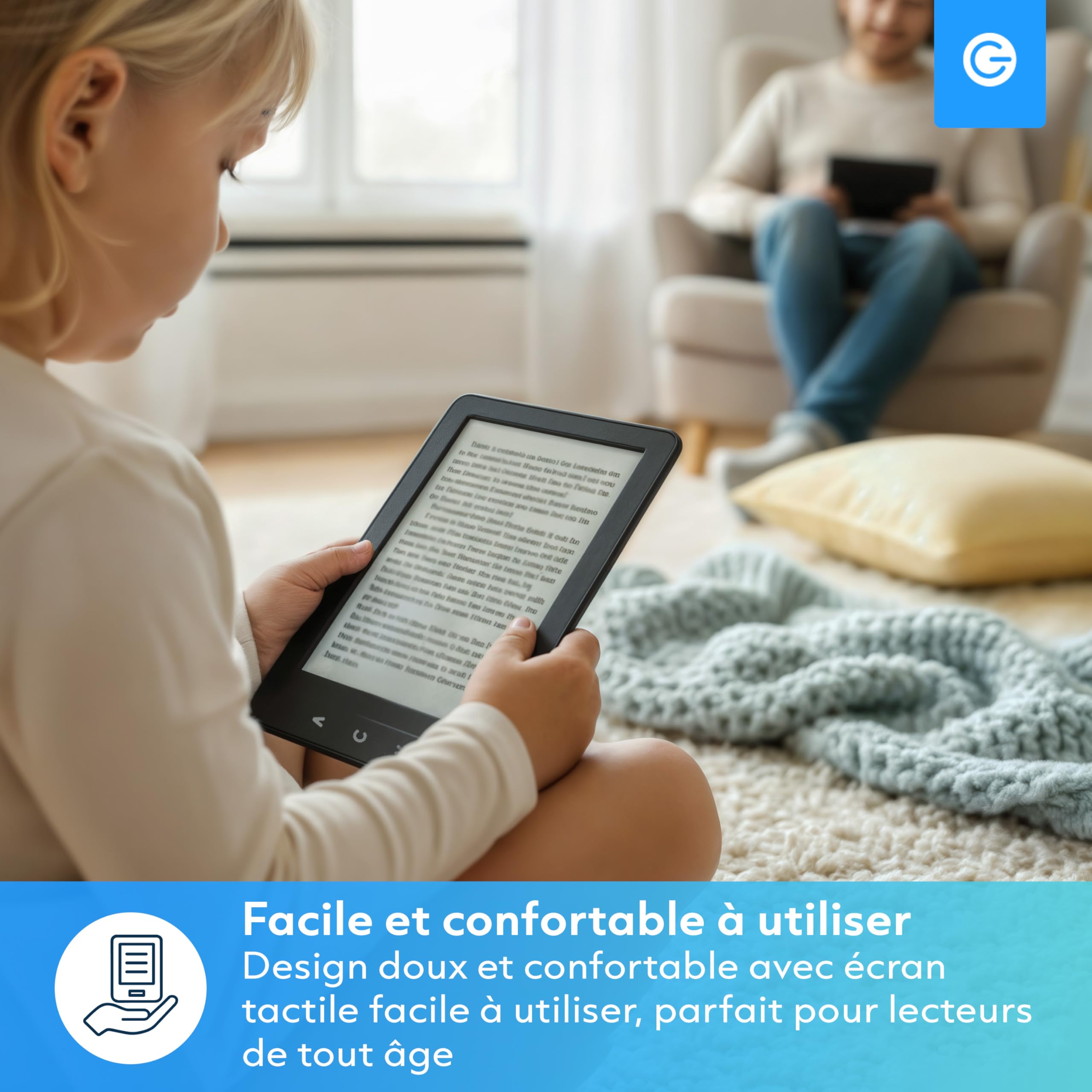 Silvergear® Ebook Reader avec Rétroéclairage | Écran Tactile E-Ink de 6 Pouces | Mémoire de 4 Go pour 3000+ E-Books | Pocketbook | Antireflet et Léger | Noir