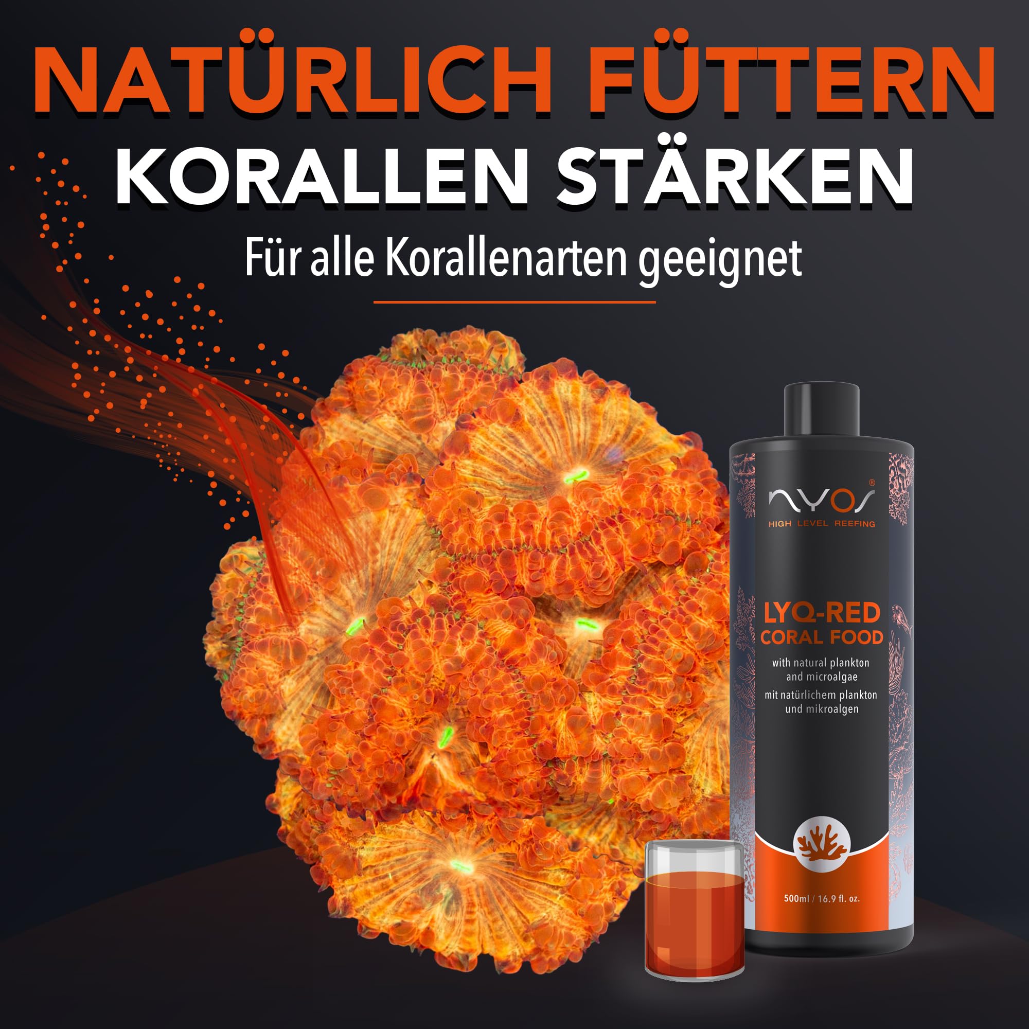Nyos LYQ-RED – Flüssiges Korallenfutter mit Plankton für Meerwasser – Reich an Omega-3, flüssig und Nährstoffreich, für alle Korallen geeignet, 500ml
