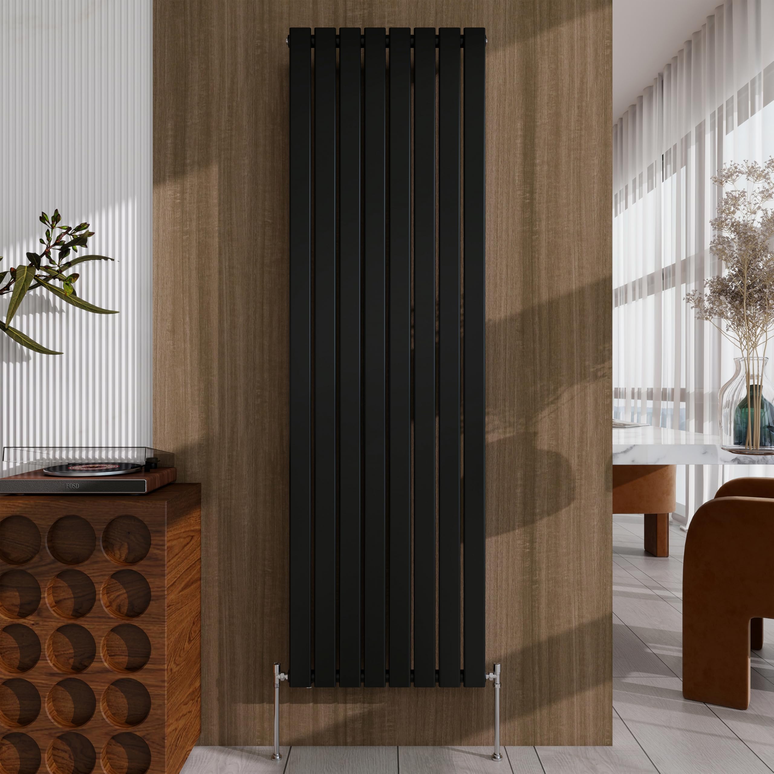 Black Vertical Designer Radiator – 1800×544mm Single Panel Flat – Modern Central Heating Bathroom Radiator