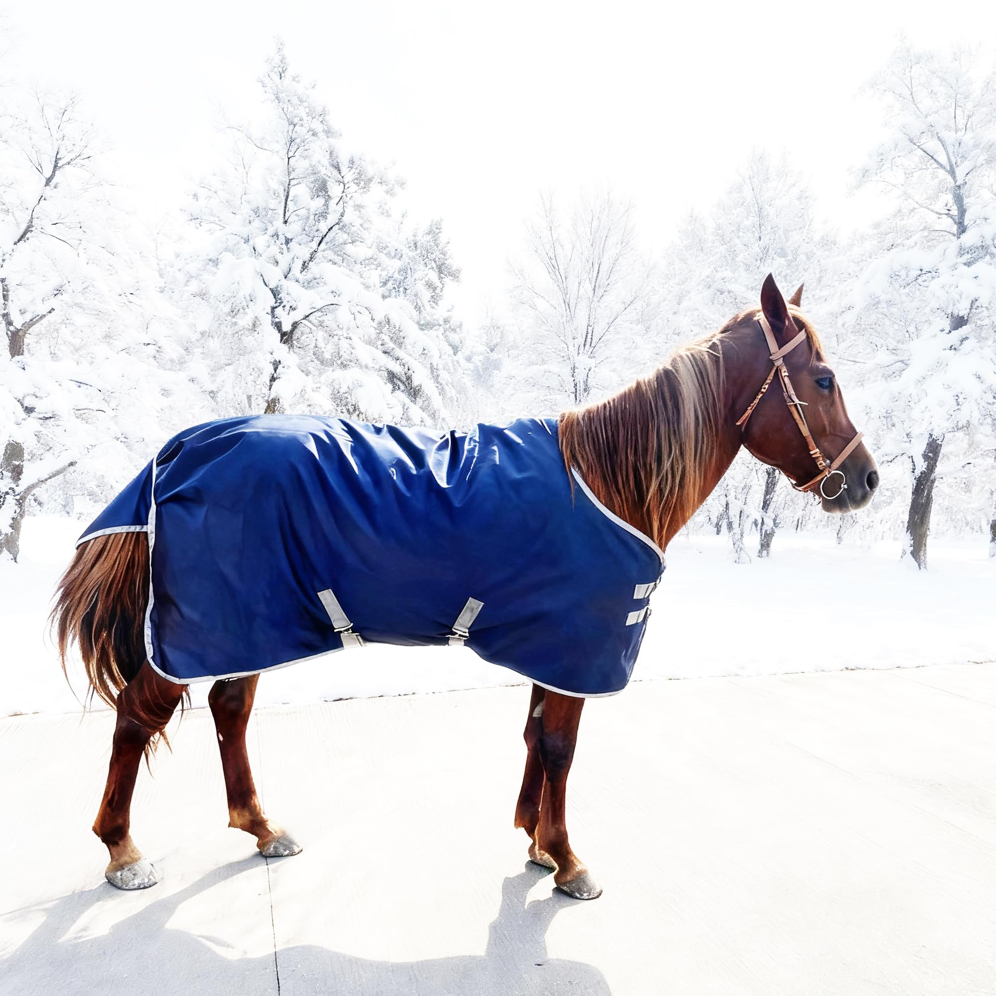 Manta de Caballo 1200D Impermeable para Invierno, 400 g, Forro de Relleno de algodón cálido 1200D, Manta Impermeable de Peso Medio, 145 cm, Azul Profundo