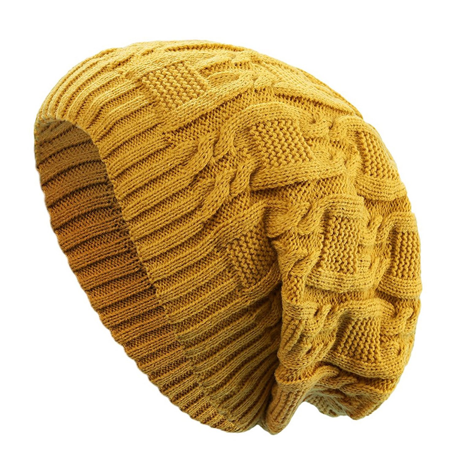 Xrdss Women's Yellow Slouch Cable Knit Beanie Hat Winter Warm Ski Hat (Yellow)