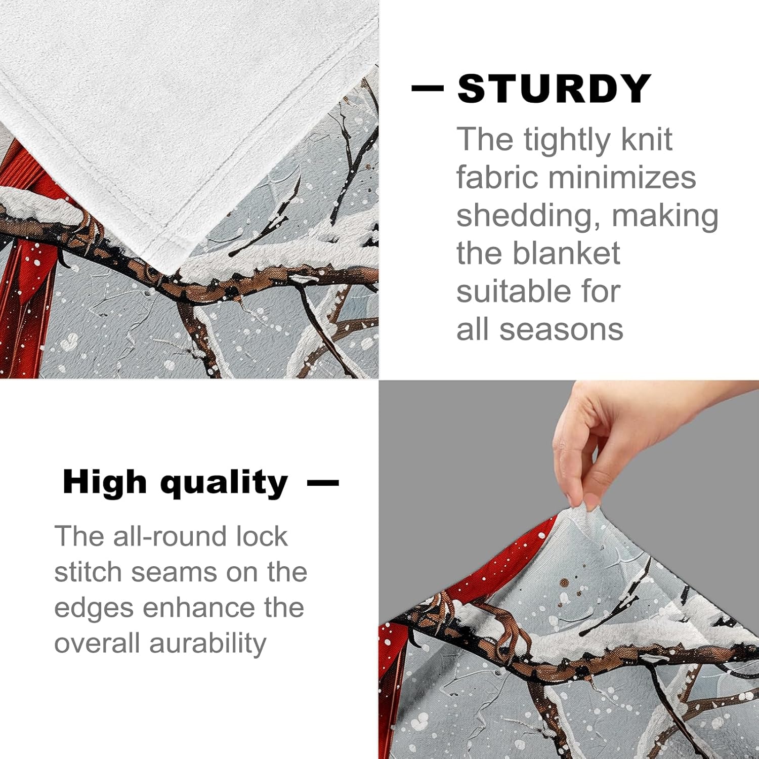 Realistic Cardinal Blanket for Women Girls and Animal Lovers, Flannel Red Bird Blankets Gifts, Snowy Tree Branch Throw for Sofa Couch Bed Living Room, Soft Warm Cozy Home Decor 60" x 50" - Image 4