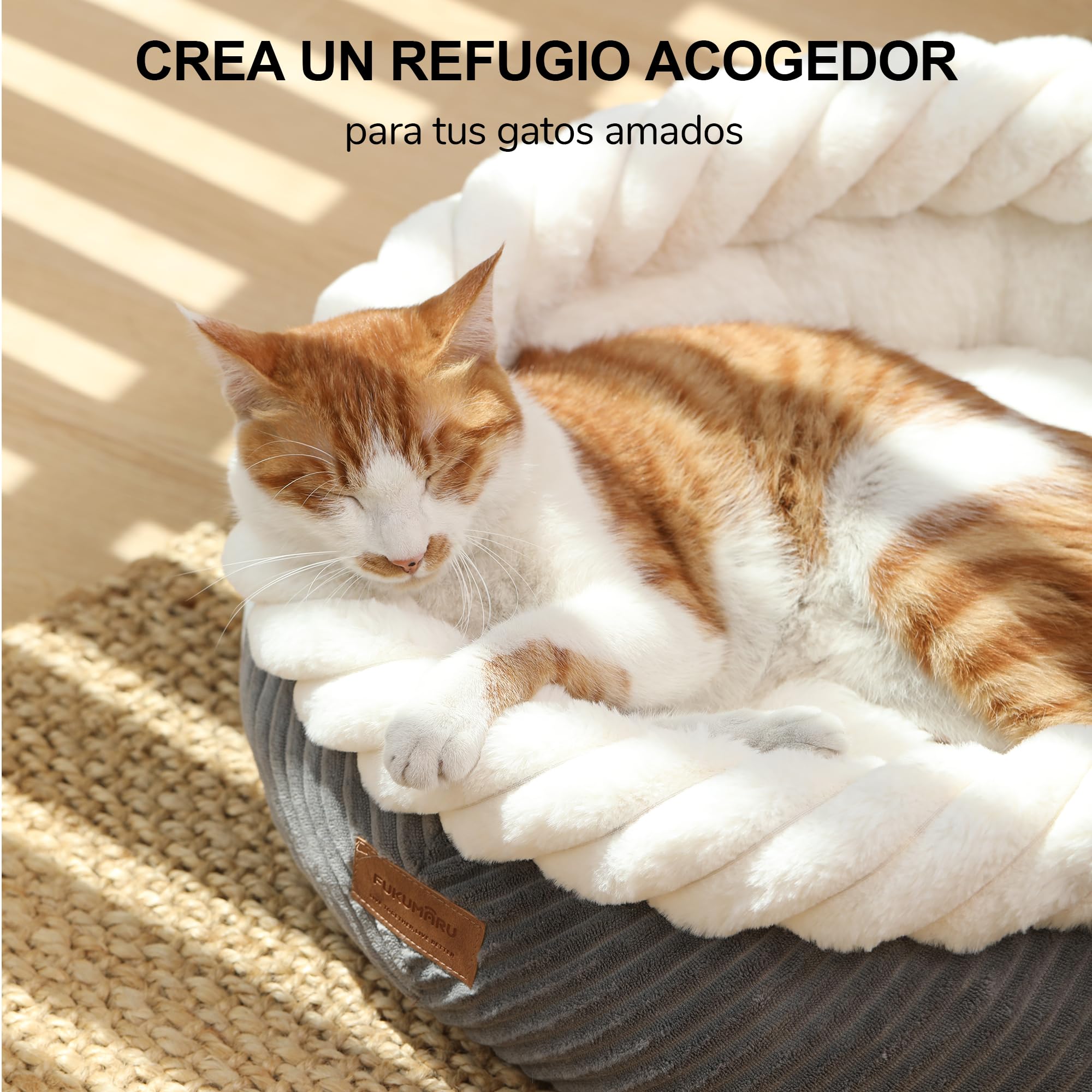 FUKUMARU Cama para Gatos Lavable, Cesta para Gatos con Borde Elevado, 55 x 55 x 21 cm, Cama Suave de Pana, Base Antideslizante, Grande, Gris