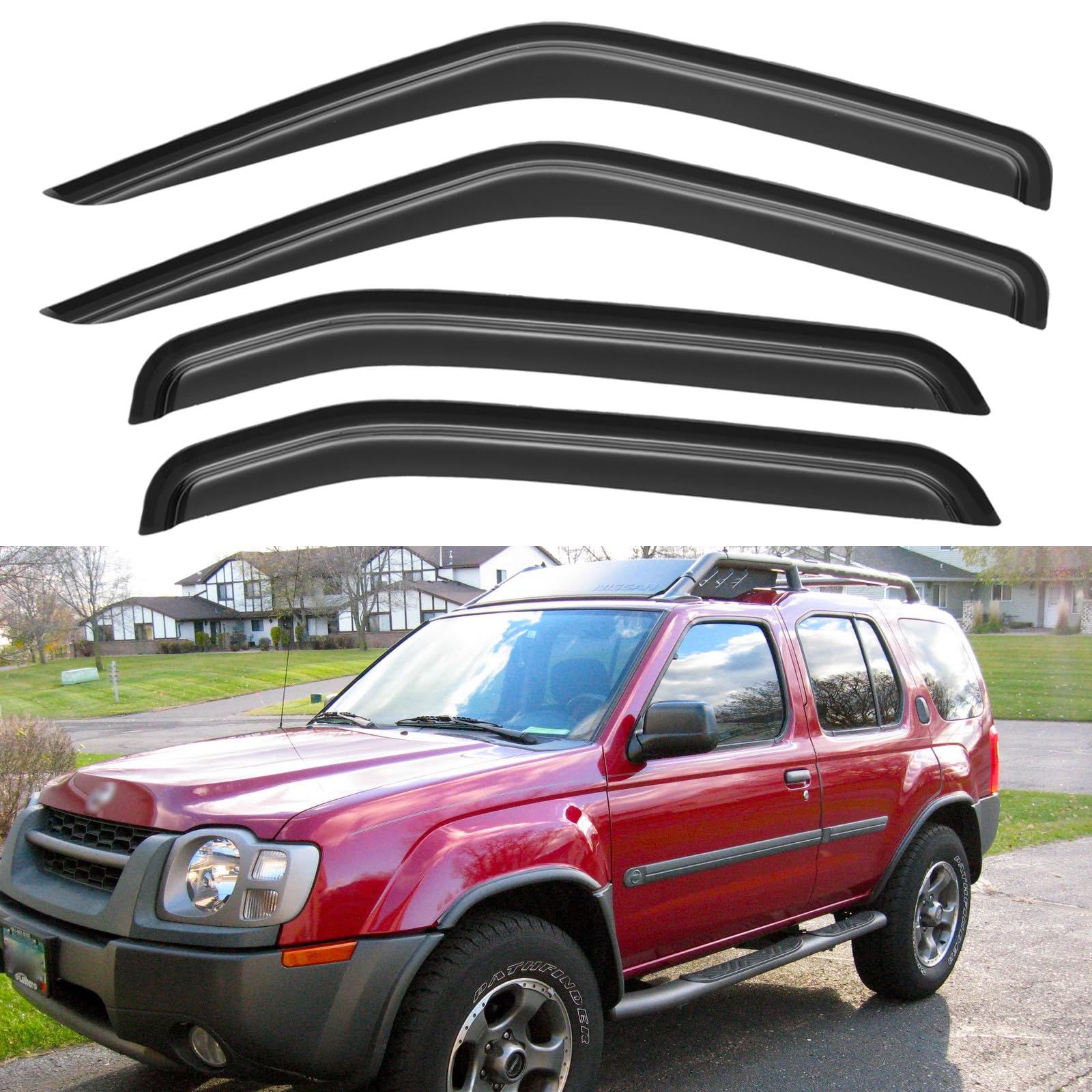 Window Visors Rain Guards for 2000 2001 2002 2003 2004 Nissan Xterra | Out-Channel Window Vent Wind Deflectors Visors Shades Protectors for 00 01 02 03 04 Nissan Xterra