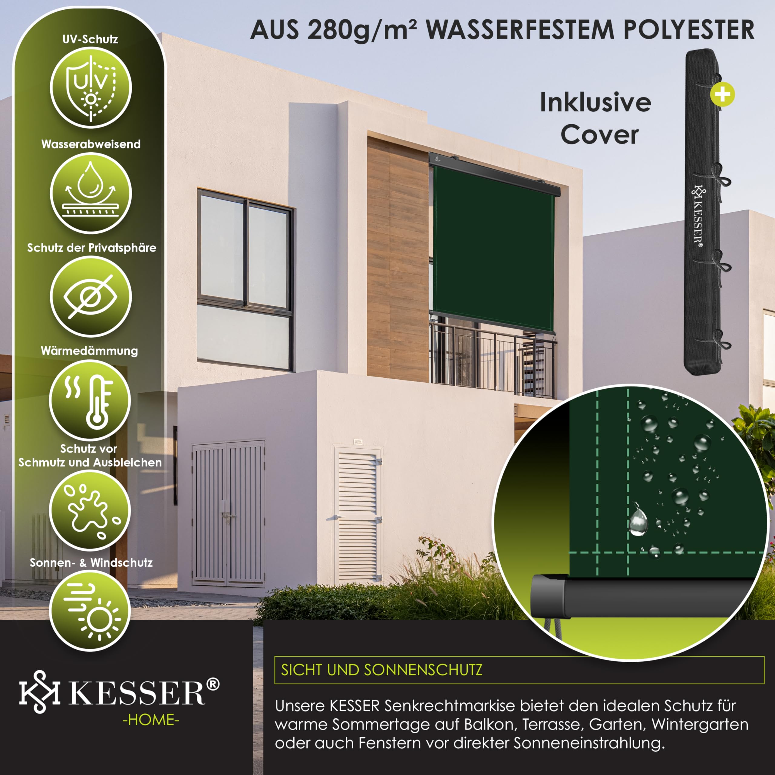 KESSER® Zonneluifel 160 X 250 Cm Zijluifel | Zonnescherm Verticaal Uitschuifbaar Zon En Privacy Be