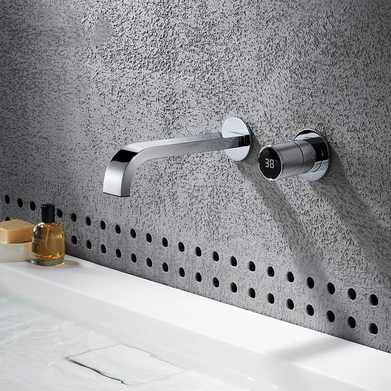 Robinet de lavabo cascade à affichage de température dynamique et mitigeur mural en laiton