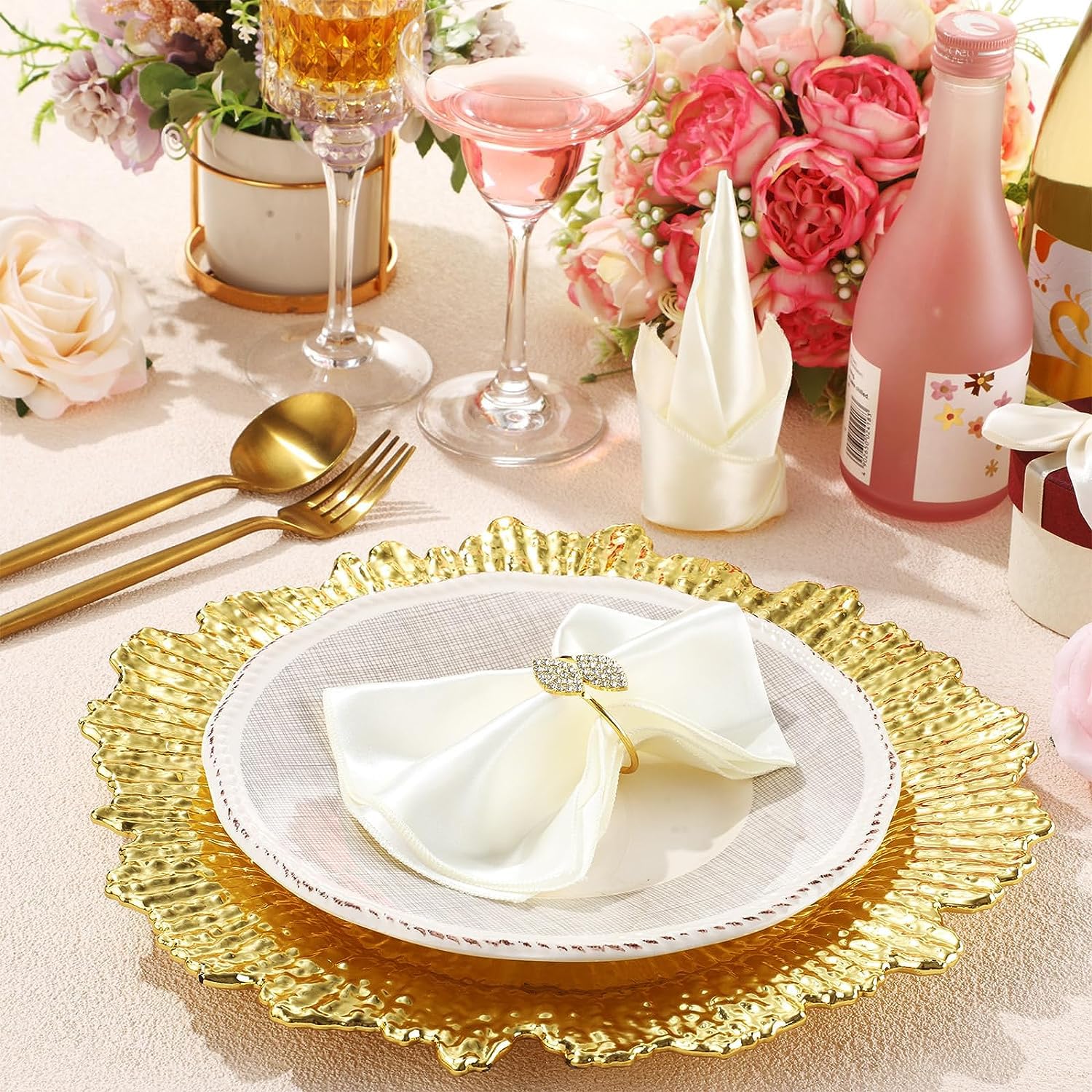 ALINK Gold Platzteller, Riffteller, Ladegerät für Speiseteller, 33 cm, Kunststoff-Ladegeräte für Hochzeiten, Weihnachten und Partys, 6 Stück-wiederverwendbar