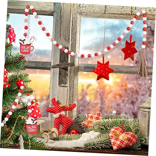 Miniatura 9 de VICASKY Guirnalda de cuentas de madera de Navidad con borlas, decoración de bandeja escalonada, cuentas colgantes de pared de granja con borlas para