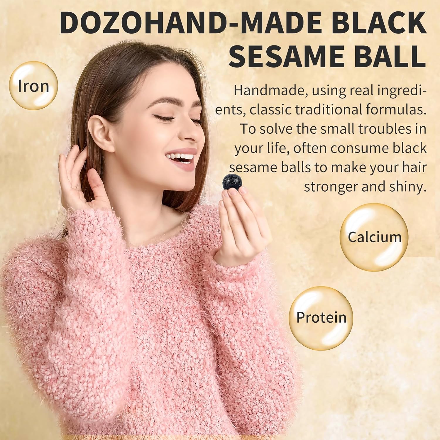 DOZO Black Sesame Ball Halloween Sweet Handmade Black Sesame Pills (30 pills) Pure Honey Sesame Balls Black Sesame Black Rice Black Beans Natural Grain Snacks 9.5oz/270g 黑芝麻丸 手工芝麻丸