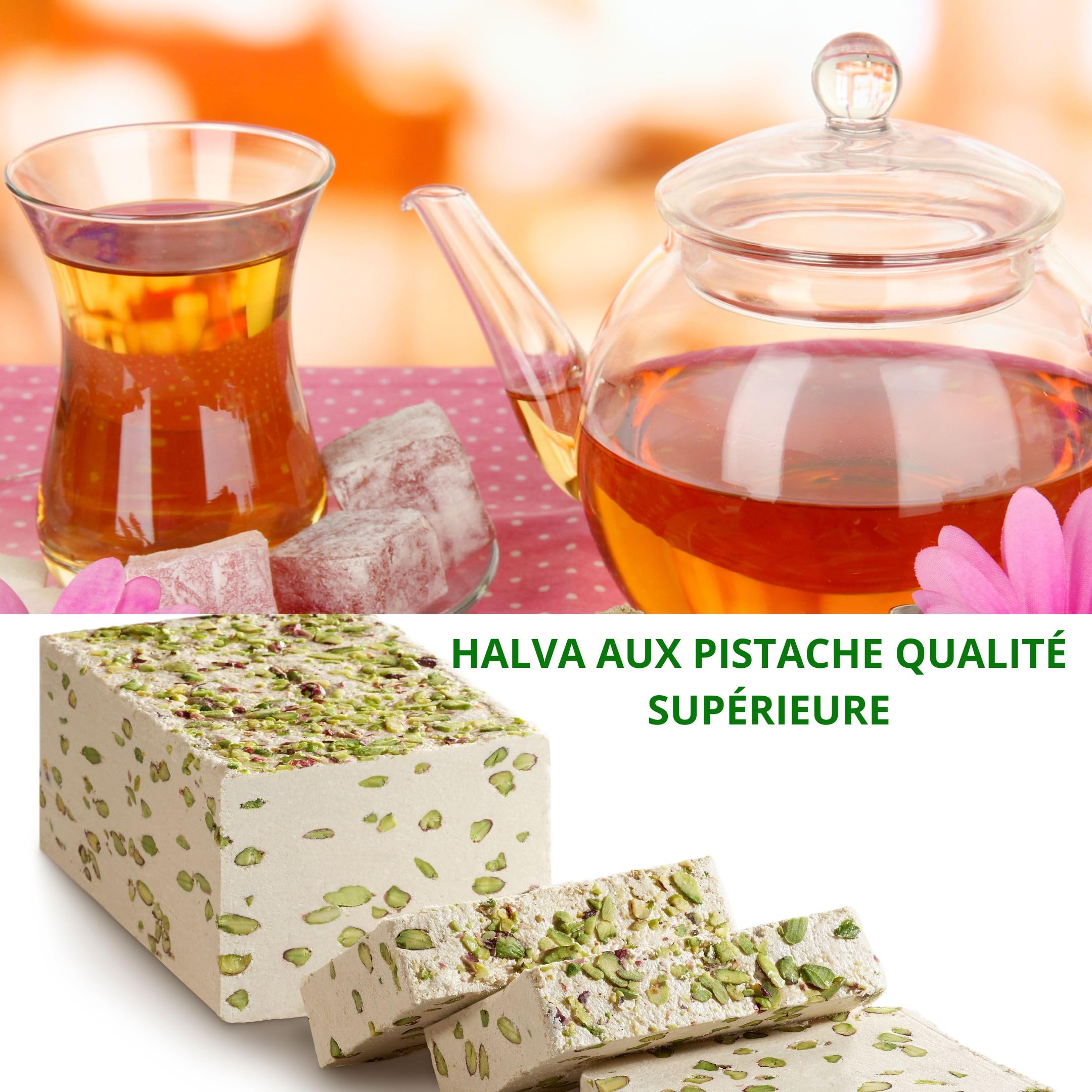 HALVA400-Halva Con Gota De Pistacho O Vainilla (Lote De 2 cajas) Muy apreciado por todo el mundo rico en nutrientes, proteínas y calcio, un excelente postre para grandes y pequeños.