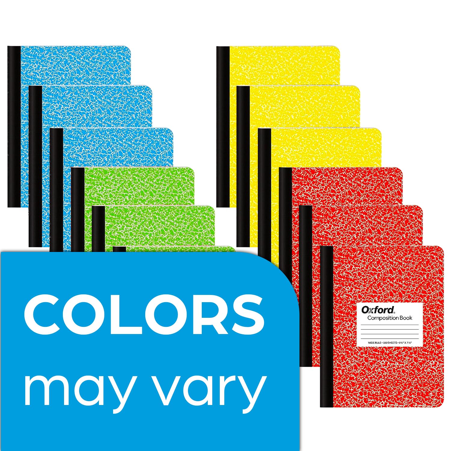 Oxford Composition Notebooks - Assorted Colored Marble Cover Wide Ruled Notebook - 9-3/4" X 7-1/2", Pack of 12 (100 sheets) - Image 4