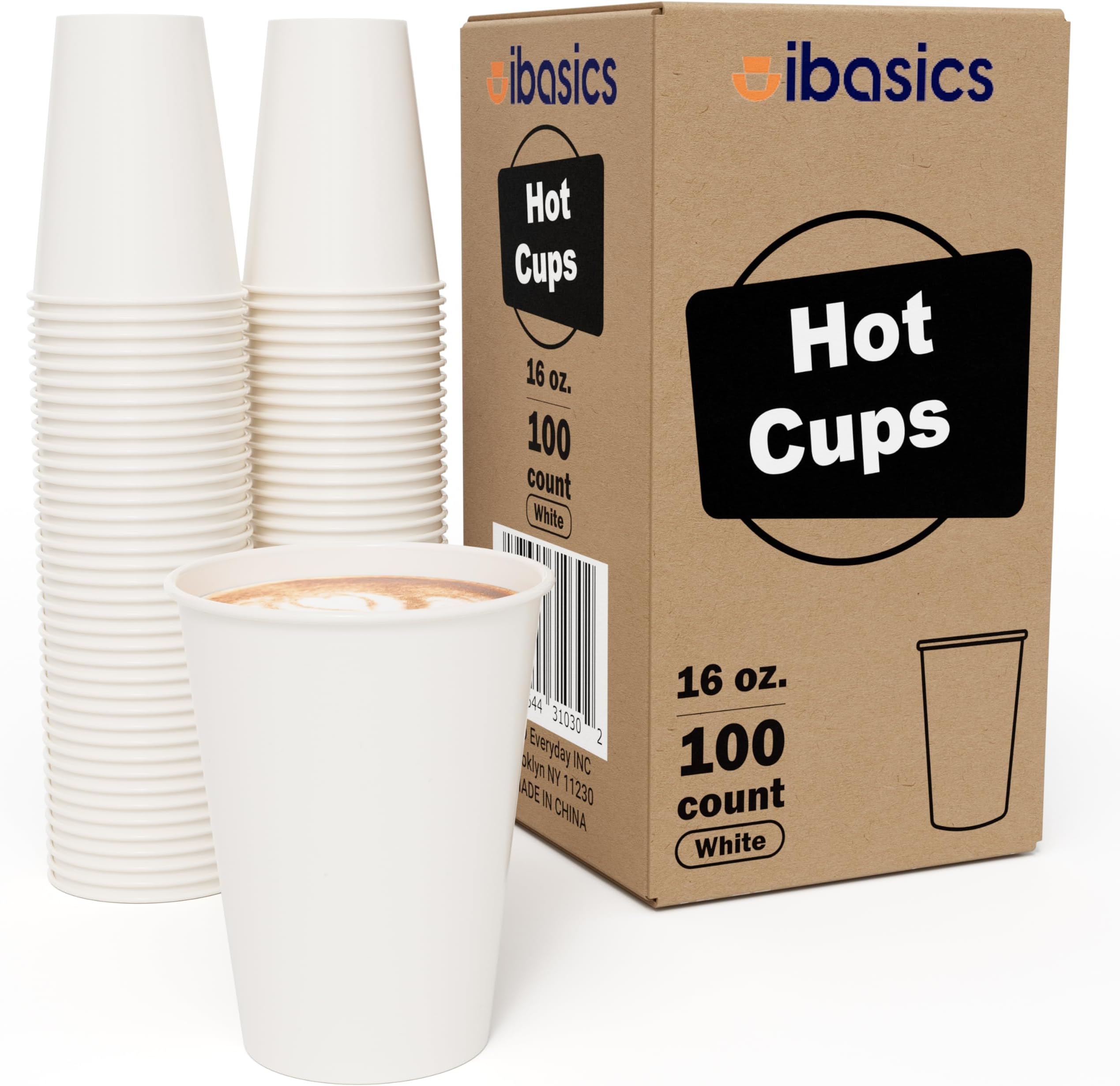 16 oz Paper Coffee Cups [Case of 100] Large Disposable Hot Cups | Durable White Paper Cup for Beverages | Perfect for Home, Office, and Events, Multi-Purpose Coffee Cups 16 oz