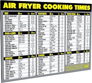 Air Fryer Cooking Times Chart Magnet - Extra Large Easy to Read Airfryer Magnetic Cheat Sheet - Healthy Airfryers Cookbook Accessory Liners Food Kitchen Conversion - Air Fryer Oven Accessories (Grey)