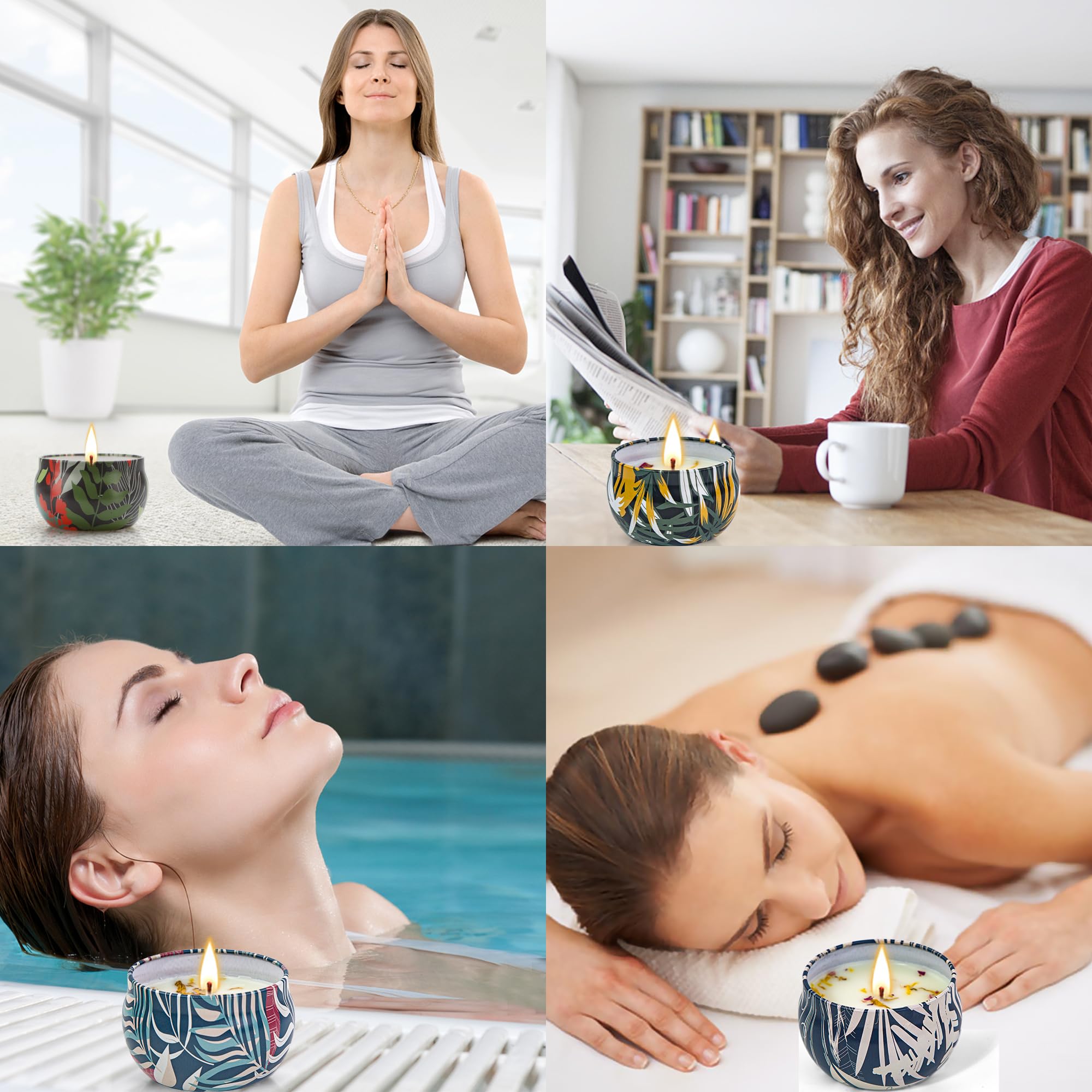 YINUO - Velas aromáticas ligeras para el hogar, grandes velas aromáticas para regalo de mujer, aceite esencial de soja, vela portátil de lata lavanda y vainilla, 4 unidades de 158 ml