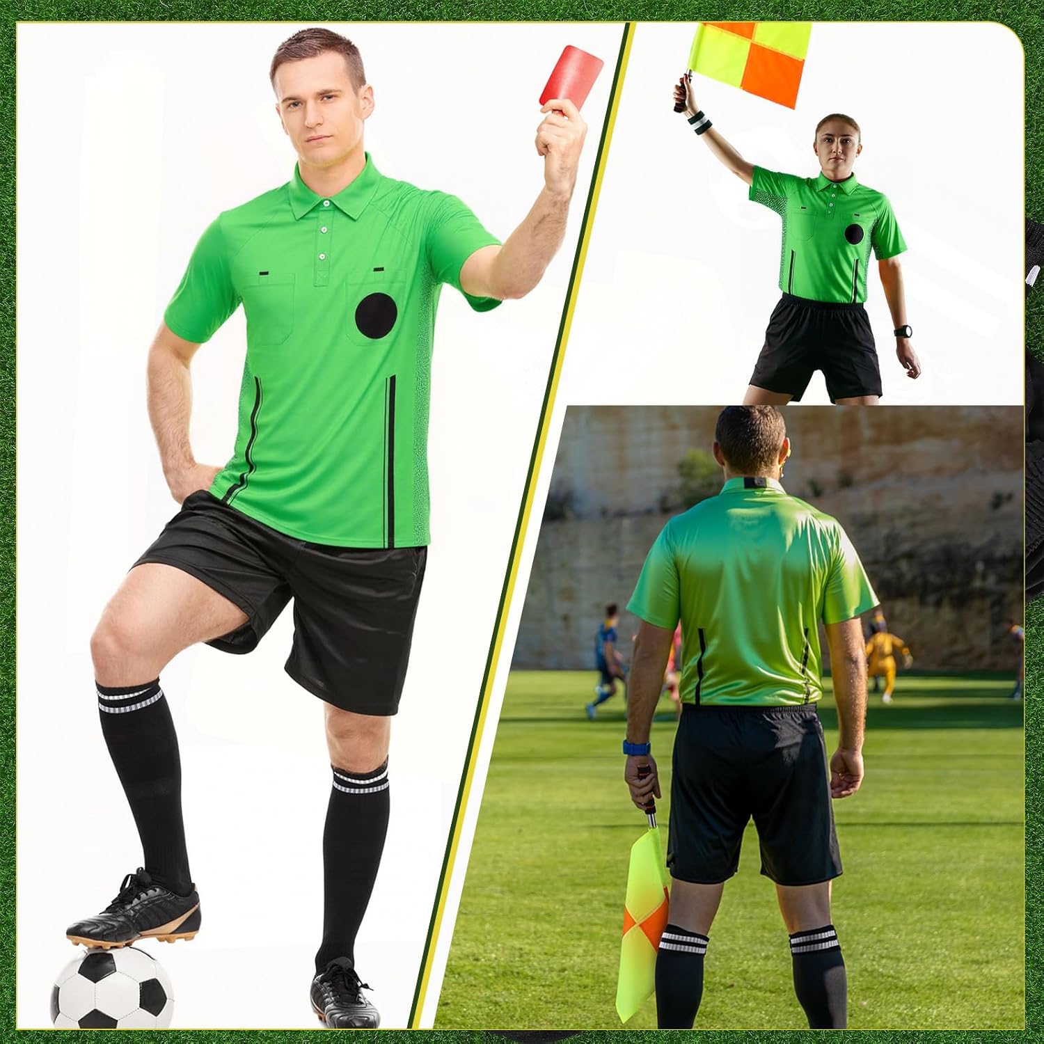 Soccer Referee Jersey, 7PCs Soccer Referee Kit, Referee Cards, Whistle, Socks, Flags, Soccer Referee Costume for Adult - Image 2
