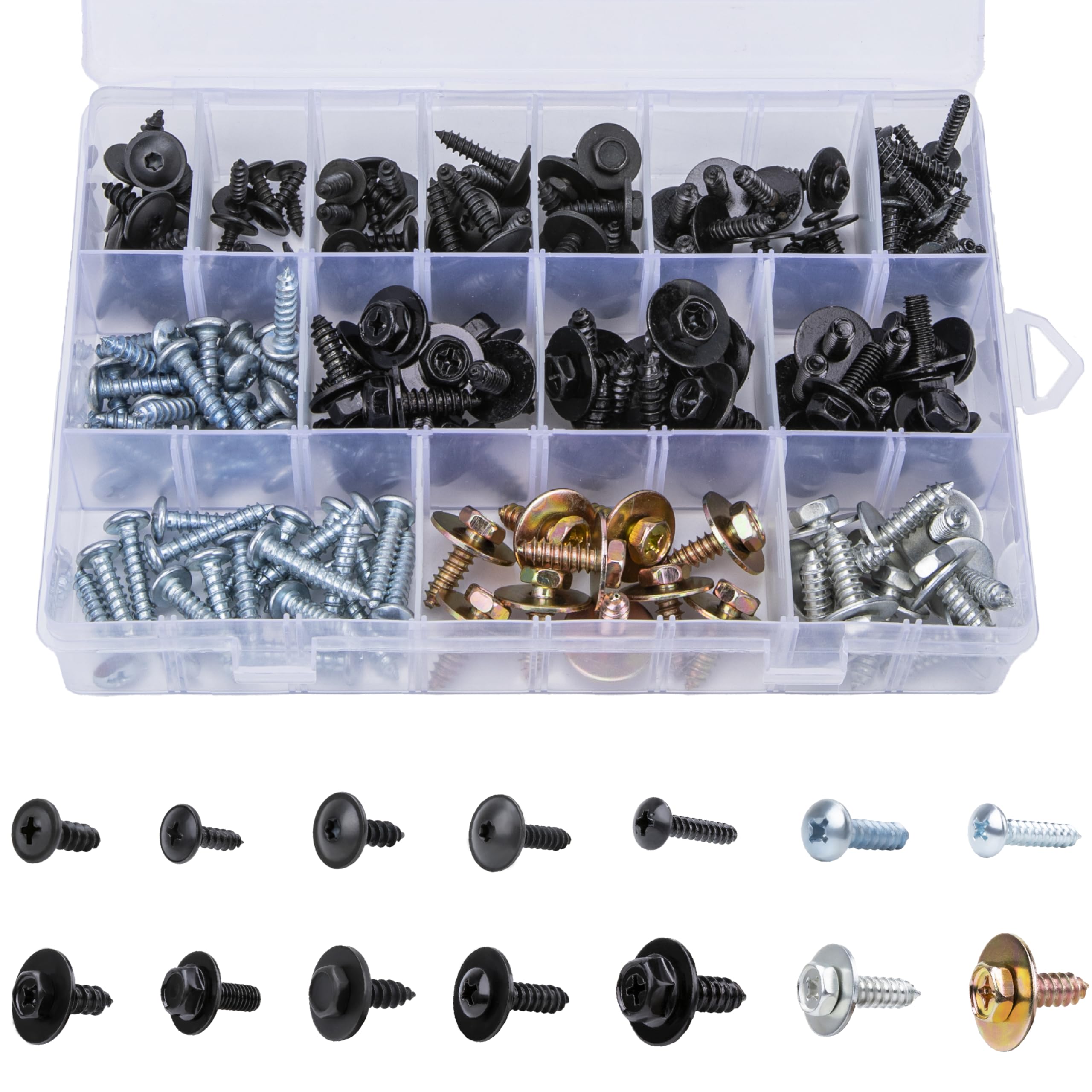 160 PCS 14 Sizes Metal Car Screw Body Bumper Hood Retainer Clips with Phillips Round Head Self Tapping