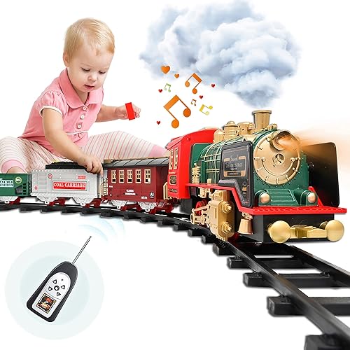 Juego de tren batería recargable y control remoto alrededor del árbol de Navidad con vapor de agua música y luces juguete de tren eléctrico juguetes