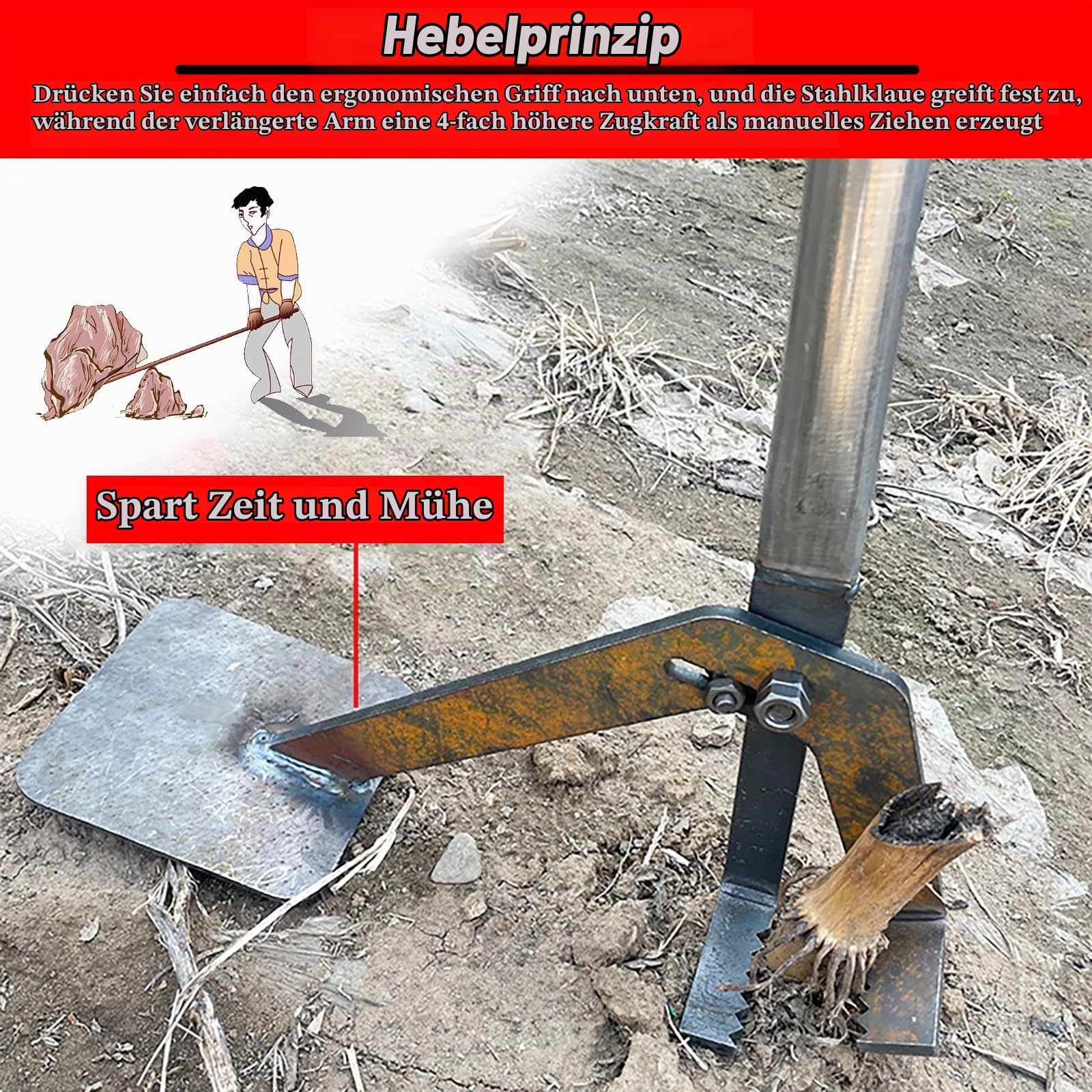 Ściągacz słupków i drzew 132 cm metalowy ke/bambus/cementowy ekstraktor kolumny szybkie i wydajne narzędzie do usuwania do łatwego sznurowania i ogrodnictwa Ta