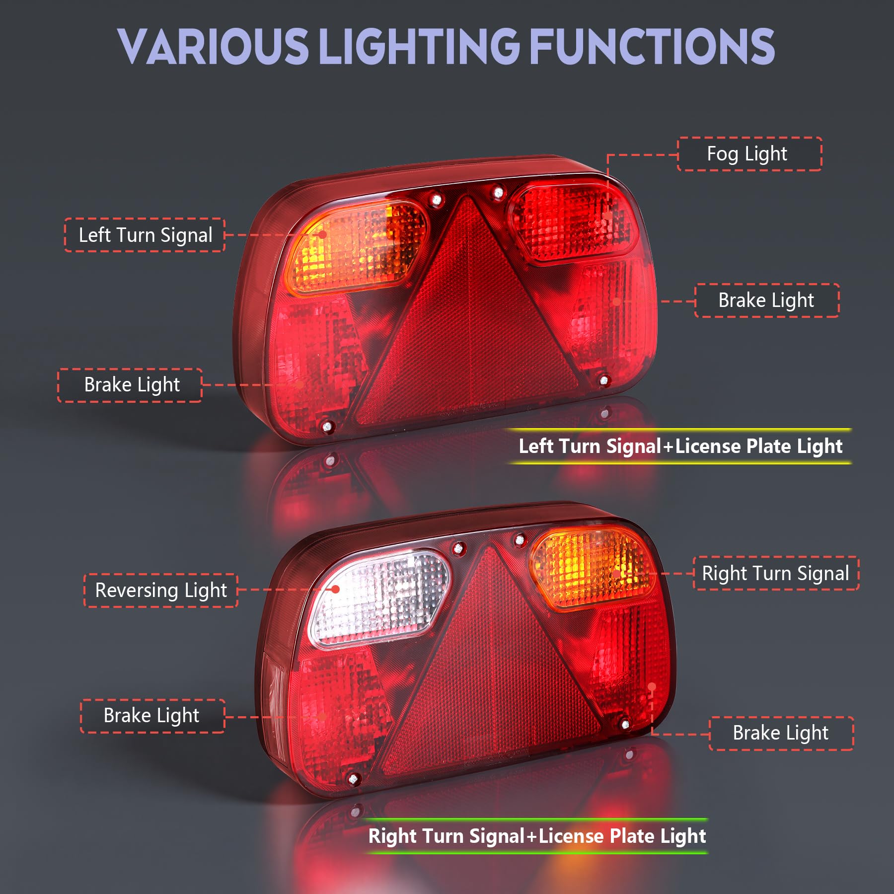 12V Pilotos Traseros Remolque, Luces para Remolque De 13 Pines, Luces Remolque, Con 5m Cable, 13 Pin Conector, Montaje De Tornillos, Ideal para Automóviles Camiones Caravanas Furgonetas Luces Traseras